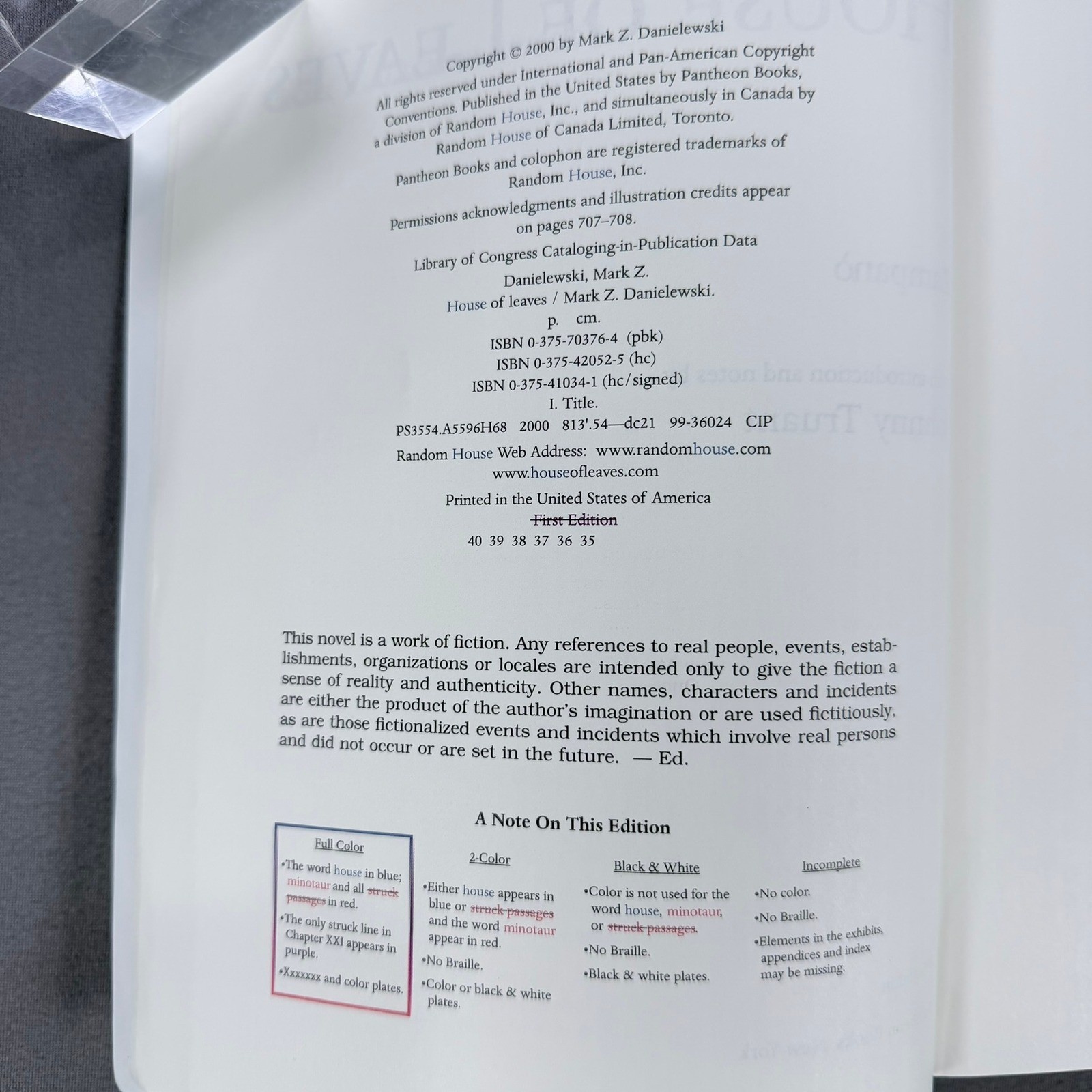 Mark Z. Danielewski House of Leaves Paperback 2000 Full-Color Edition Horror