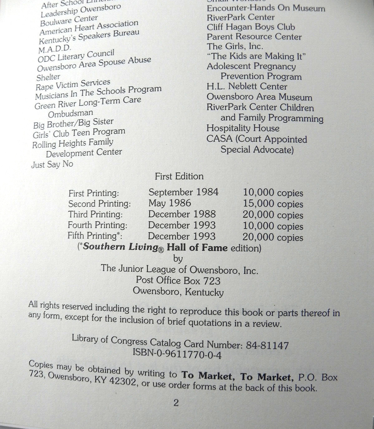 To Market To Market Cookbook Junior League of Owensboro, KY 1984 1993 344 pages