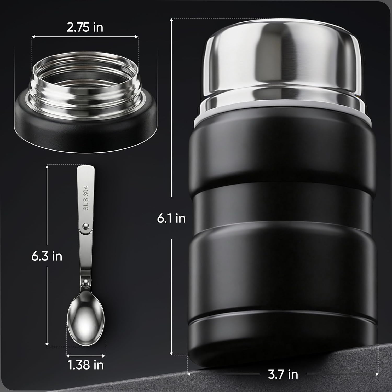 Stainless Steel Thermo for Hot Food 17OZ with Folding Spoon, Vacuum Insulated Fo