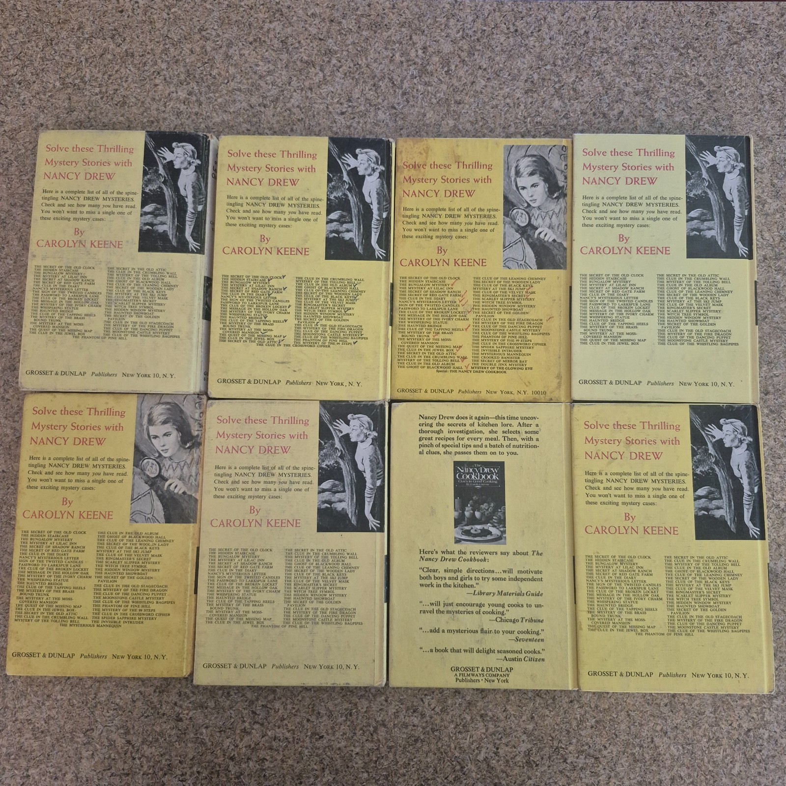 Carolyn Keene NANCY DREW Lot of 15 Vintage Yellow Matte Hardcovers – HC GC