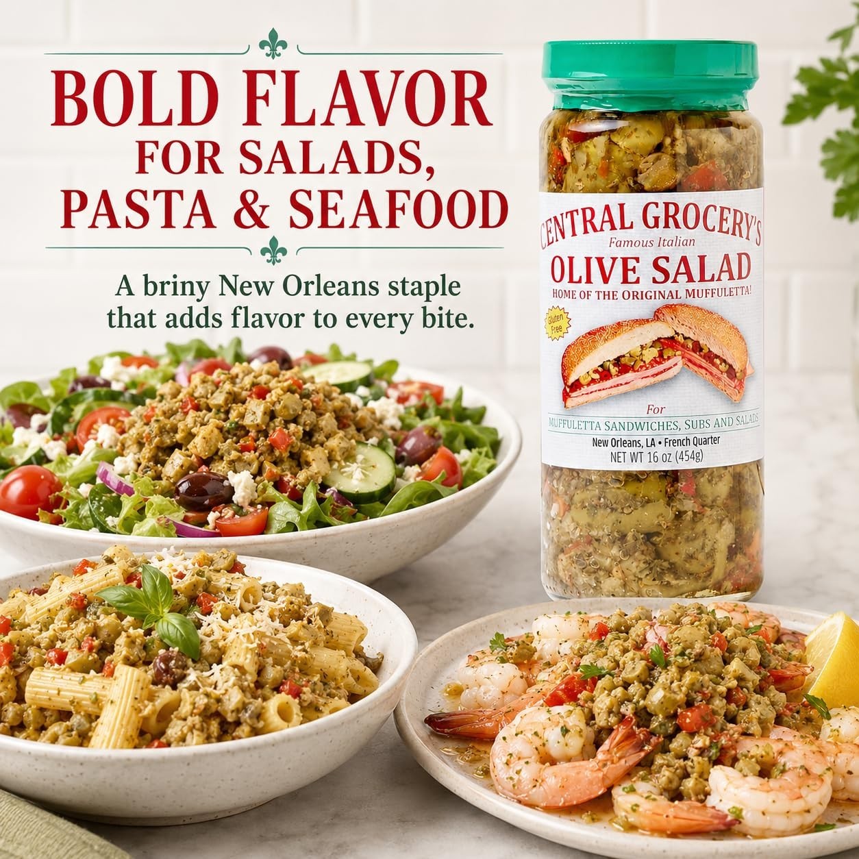 Authentic New Orleans Olive Salad 16 oz – Italian Muffuletta Spread, Relish for