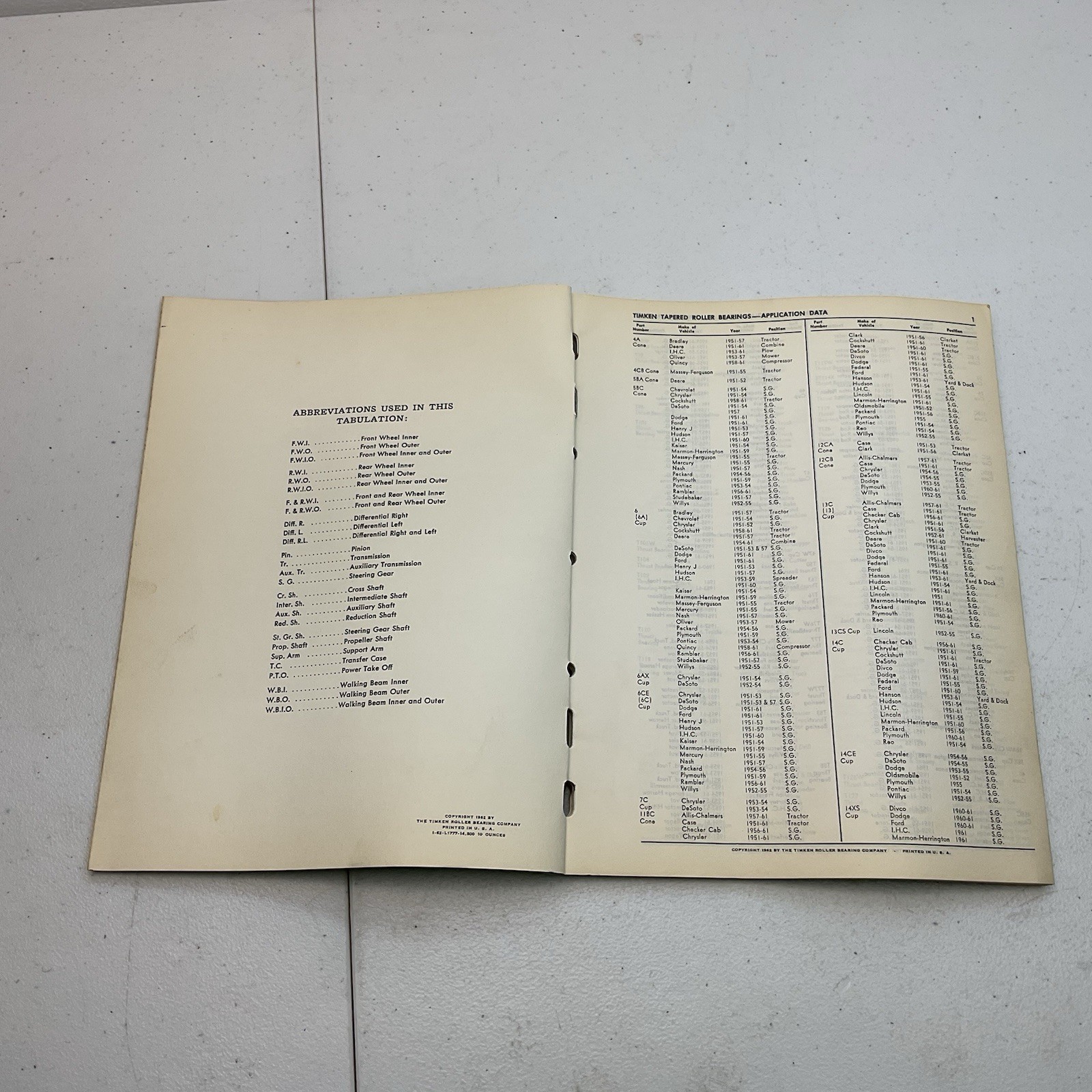 1951-61 Timken Bearing Numerical Listing Of Comes And Cups catalog 361