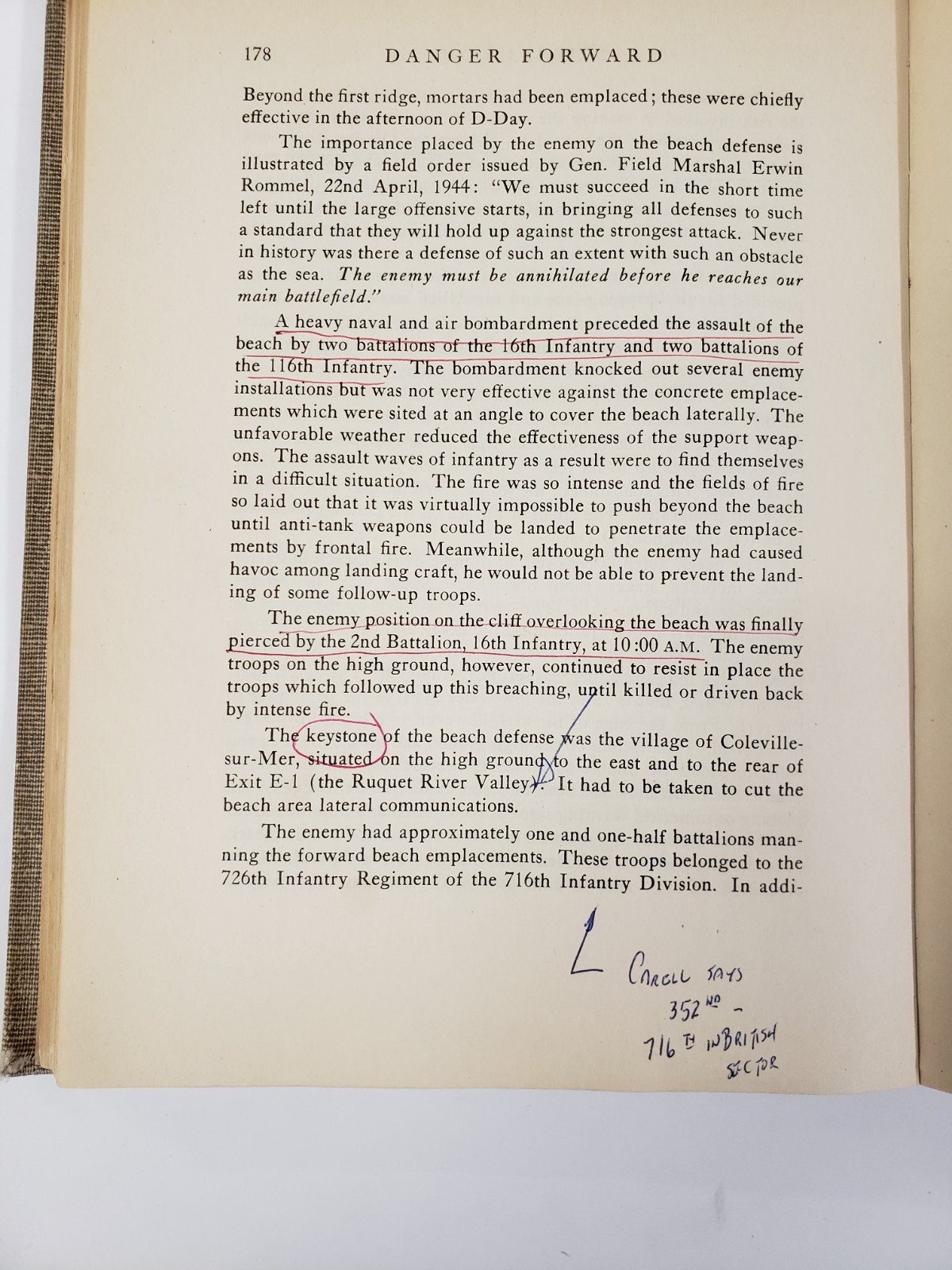 Danger Forward – First Division in World War II – WWII Veteran’s Annotations