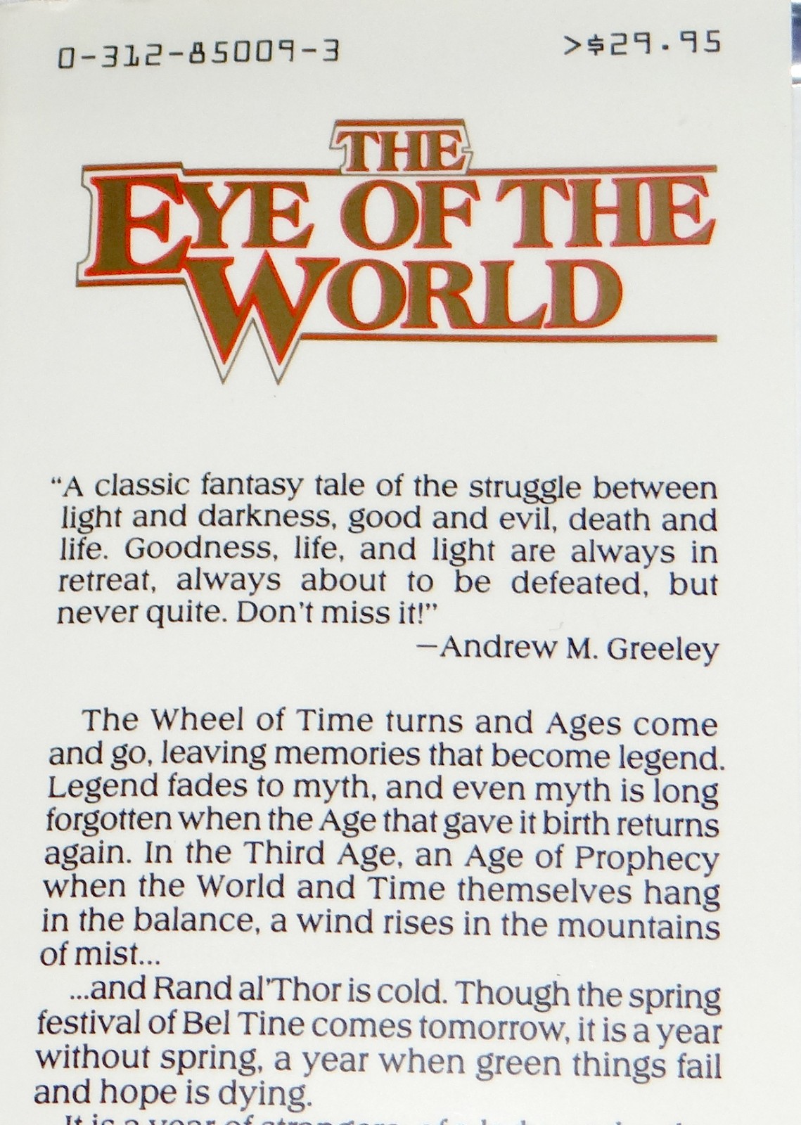 Robert Jordan The Eye of the World Wheel of Time 1 Hardcover Edition 15th Print