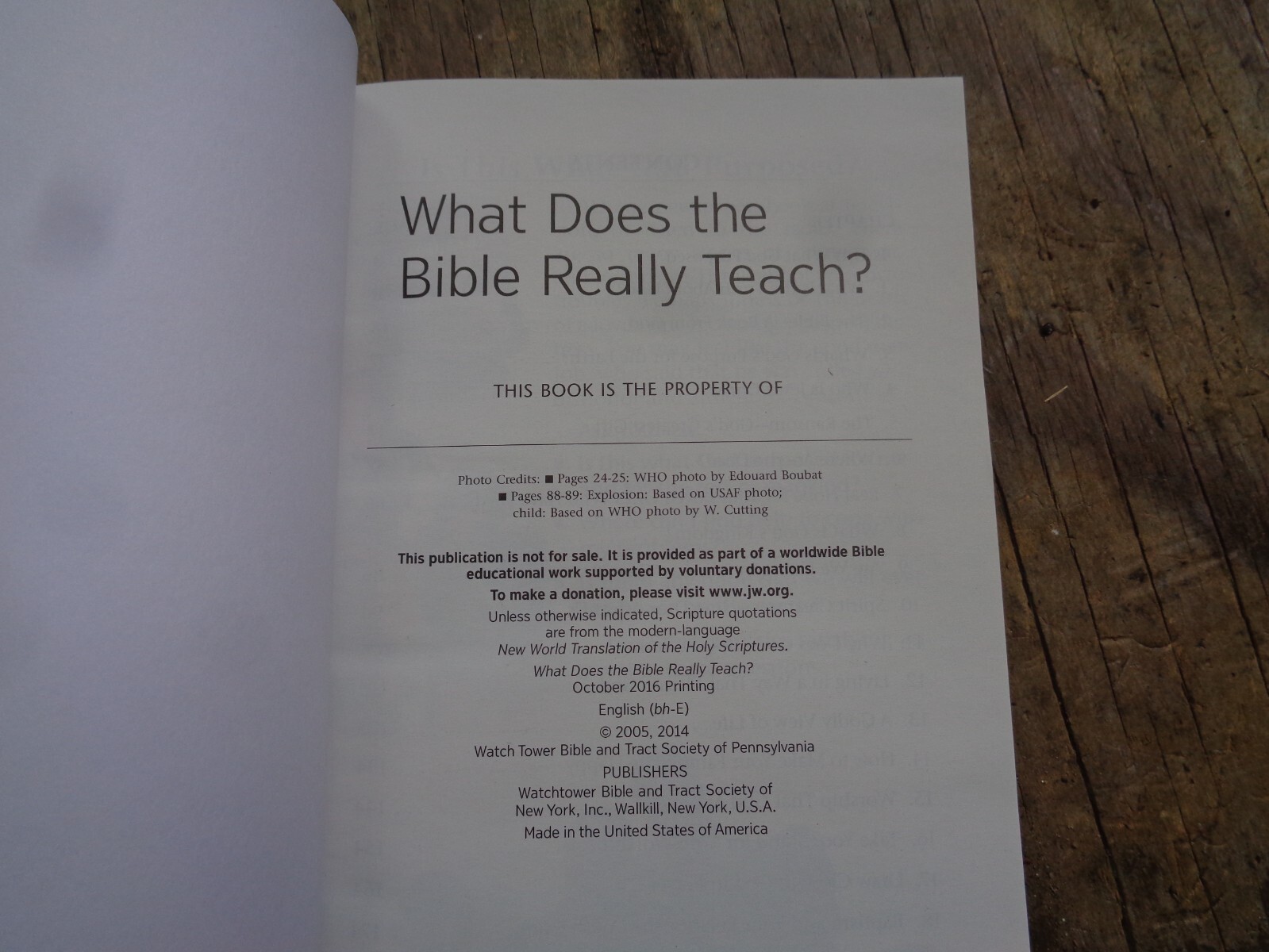„WHAT DOES THE BIBLE REALLY TEACH?“. 2016. 223 pages. Paperback. Watchtower