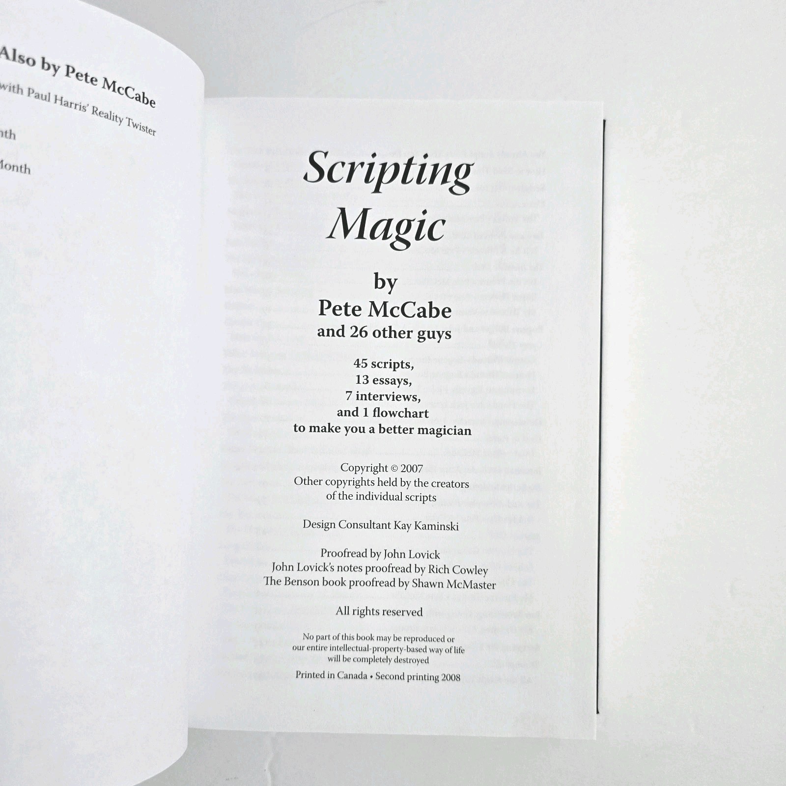 SCRIPTING MAGIC by Pete McCabe [First Edition 2007, Hardcover] New in Shrinkwrap