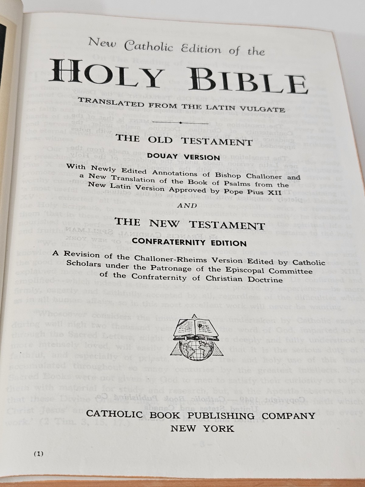 Holy Bible New Catholic Edition 1949 Douay Version Confraternity Edition HC