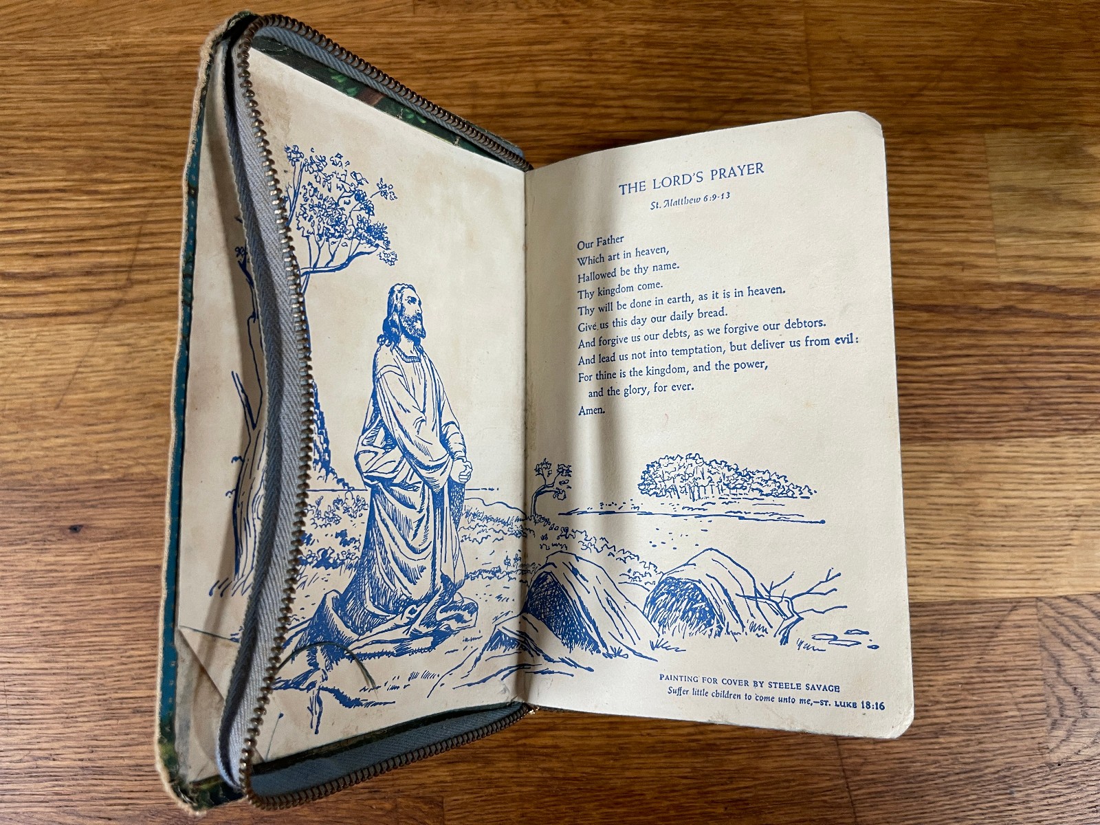 1960s Childs Holy Bible Book King James Vivid Color Illustrations Distressed