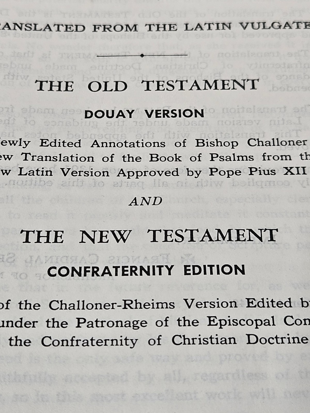 Holy Bible New Catholic Edition 1949 Douay Version Confraternity Edition HC