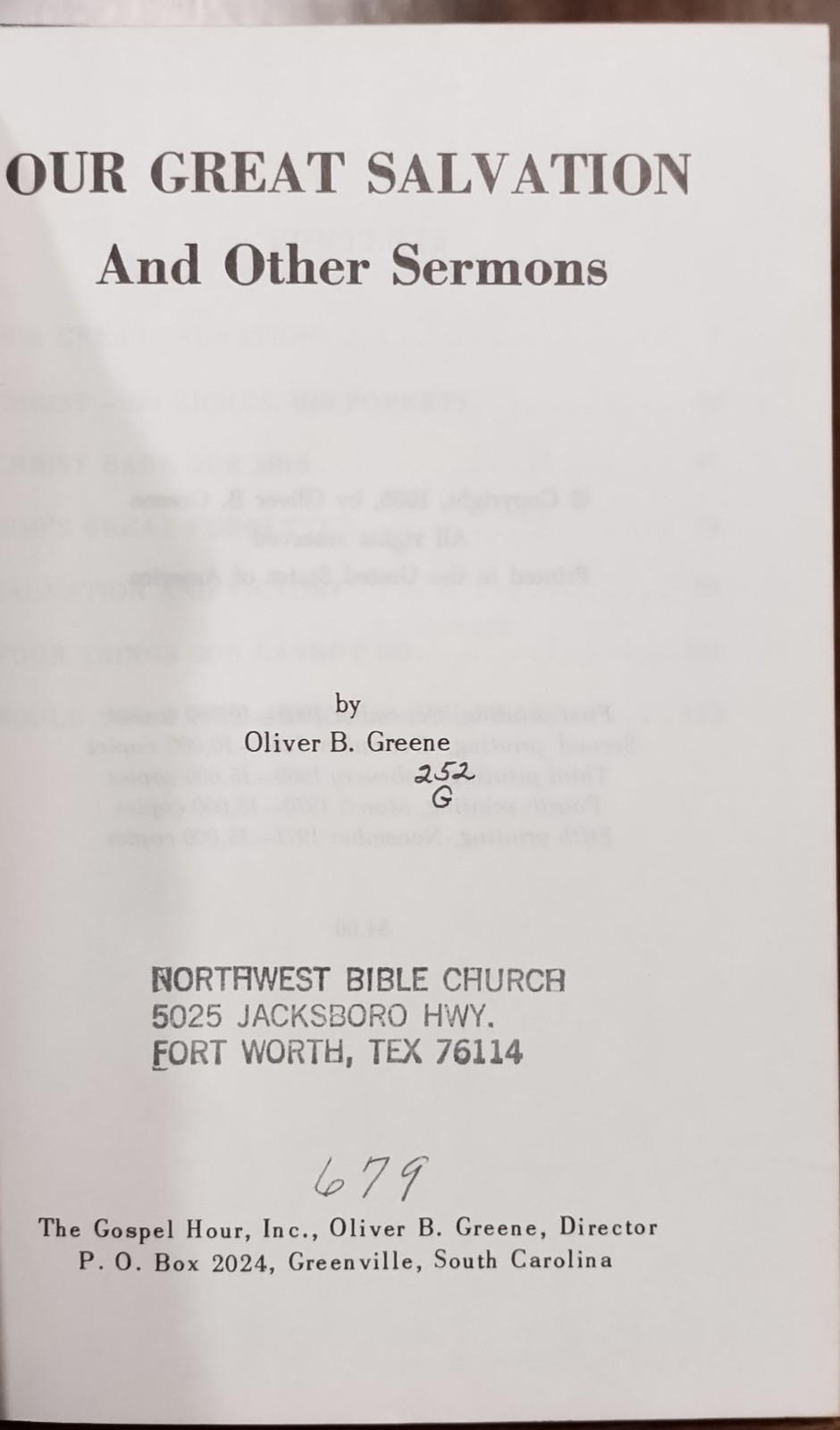 Our Great Salvation Oliver B. Greene 1971 5th Printing Vintage Hardcover Gospel
