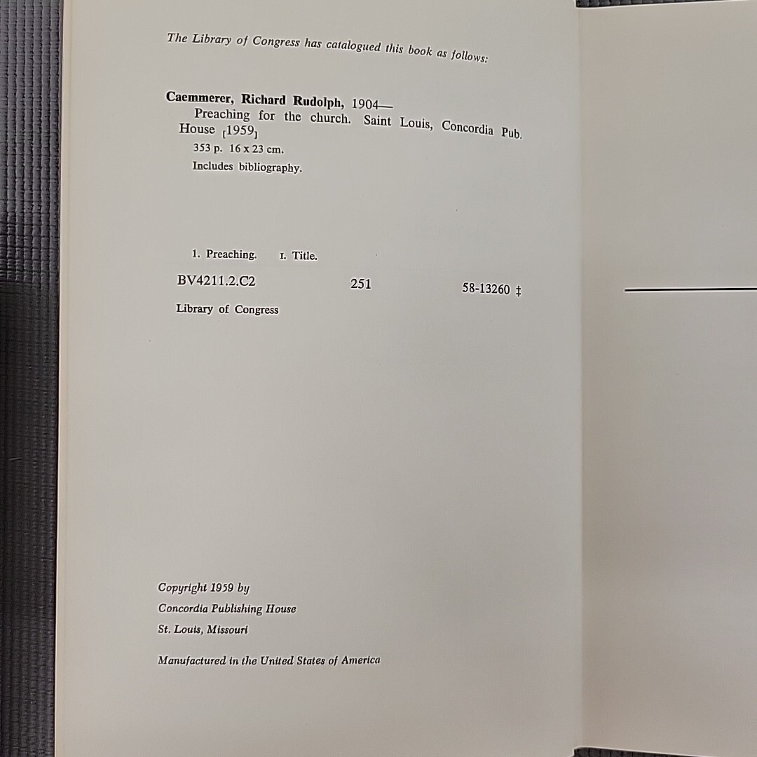Preaching for the Church by Richard R. Caemmerer HC 1959 No Dust Jacket