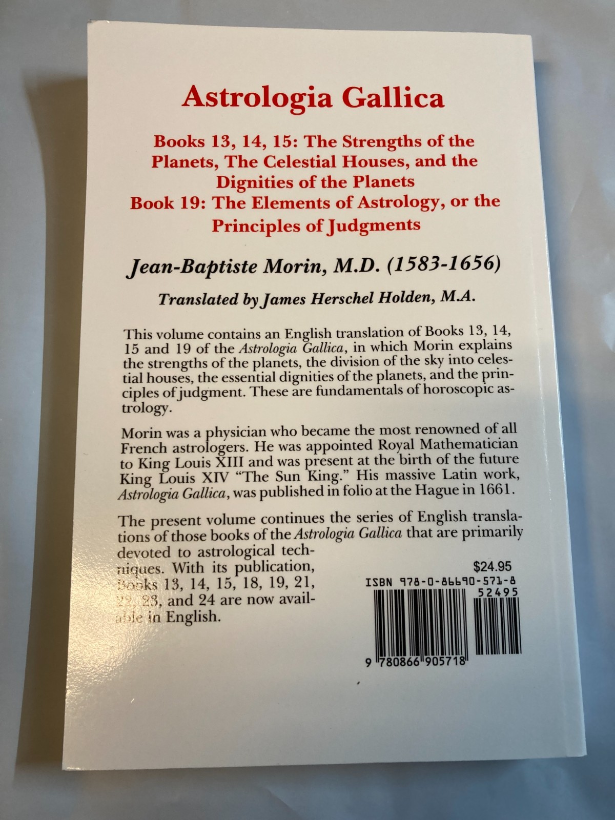 Astrologia Gallica Books 13, 14, 15, 19, Paperback by Morin, LIKE NEW