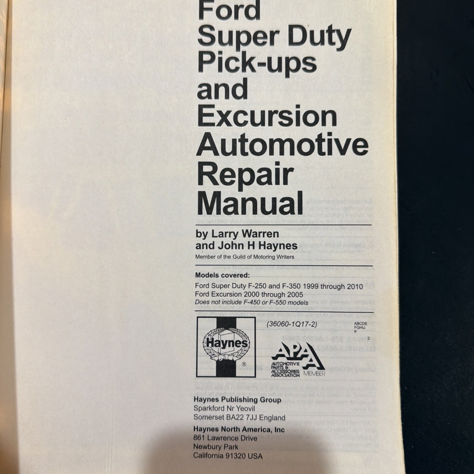 Haynes Repair Manual 36060 Ford Super Duty F250 & F350 Pick-Ups Trucks 1999-2010