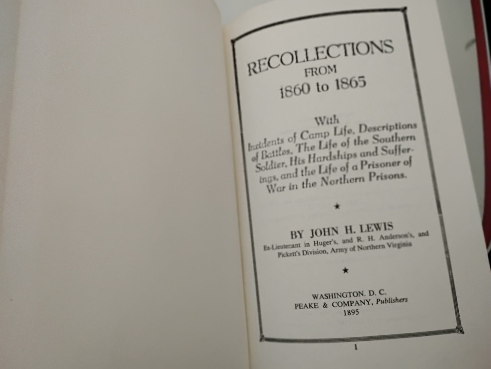 RECOLLECTIONS FROM 1860-1865 BY JOHN H. LEWIS(1973)