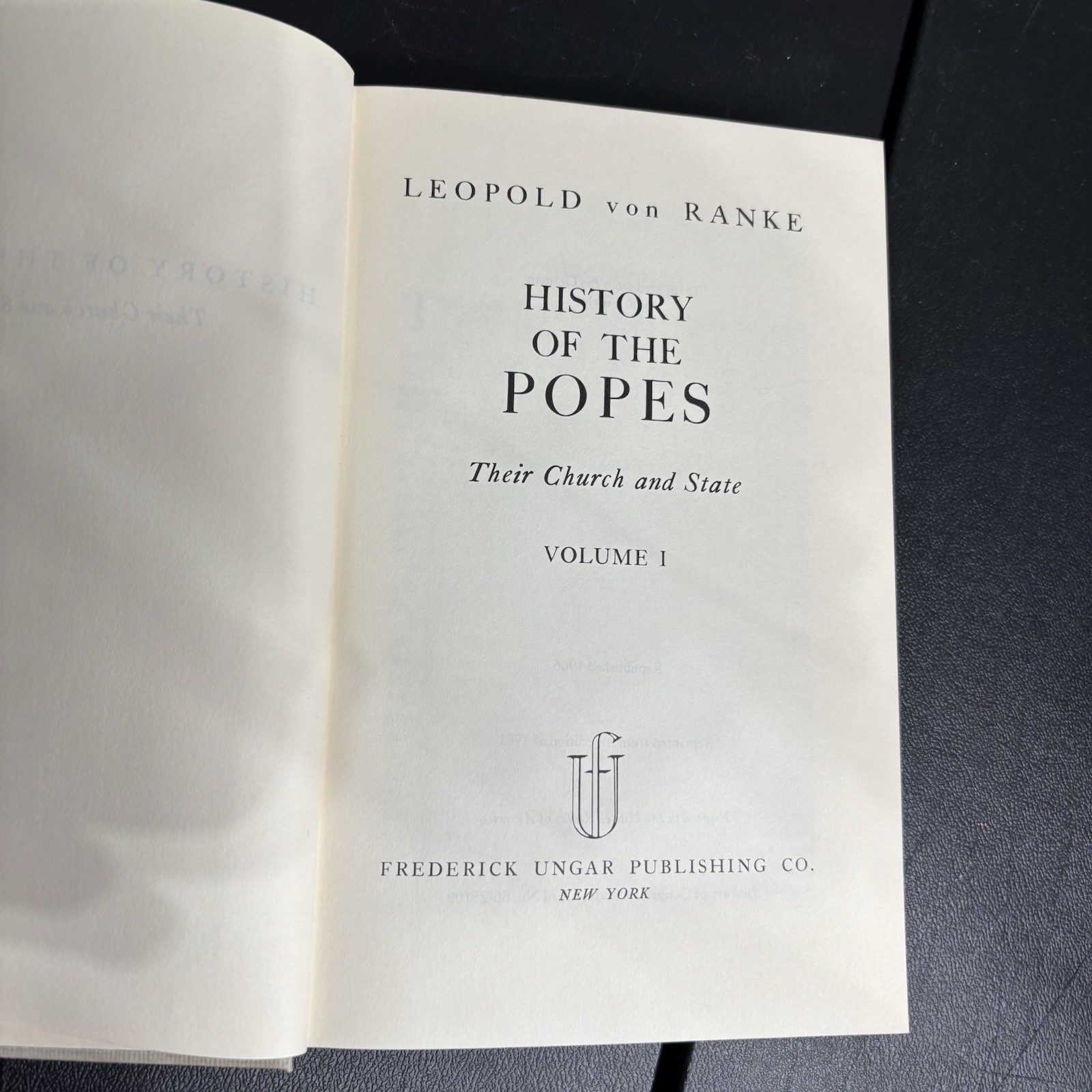 History of the Popes Vol 1 — Leopold von Ranke — 1966 Vintage HC w/ DJ