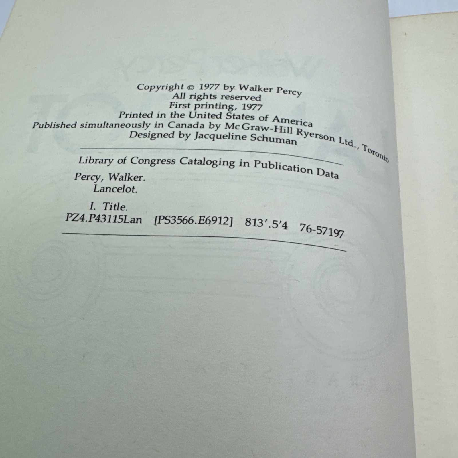 Walker Percy Lancelot First Print 1977 Hardcover Farrar Straus and Giroux