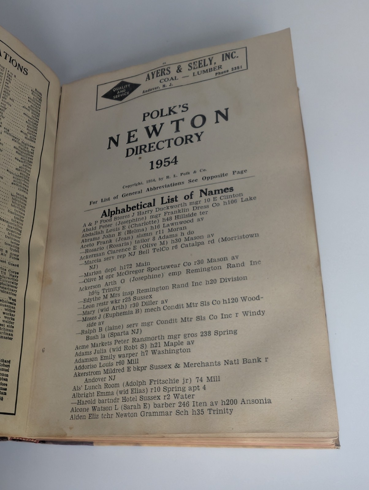 Polk’s Newton NJ Directory 1954 Sussex County New Jersey City Directory