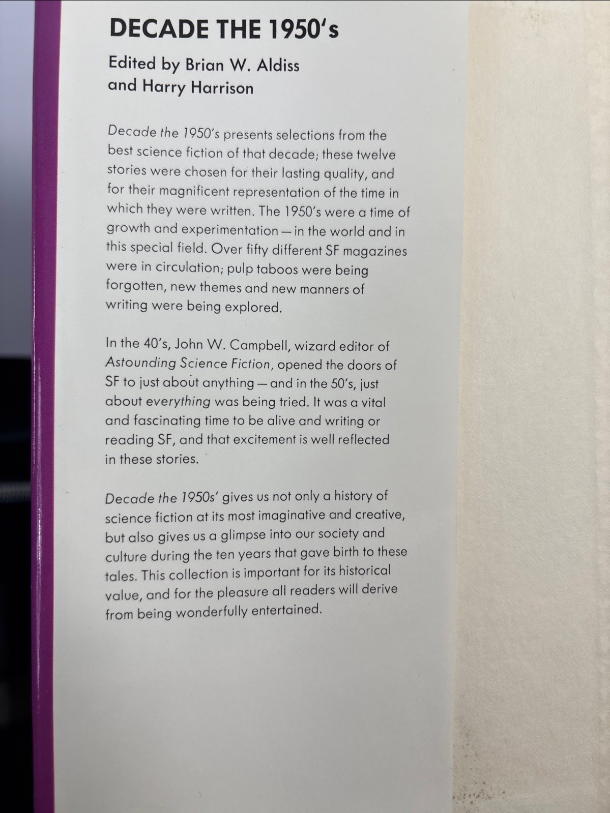 Decade: The 1950s ed. Harry Harrison Brian W. Aldiss 1978 HC First print USA DJ