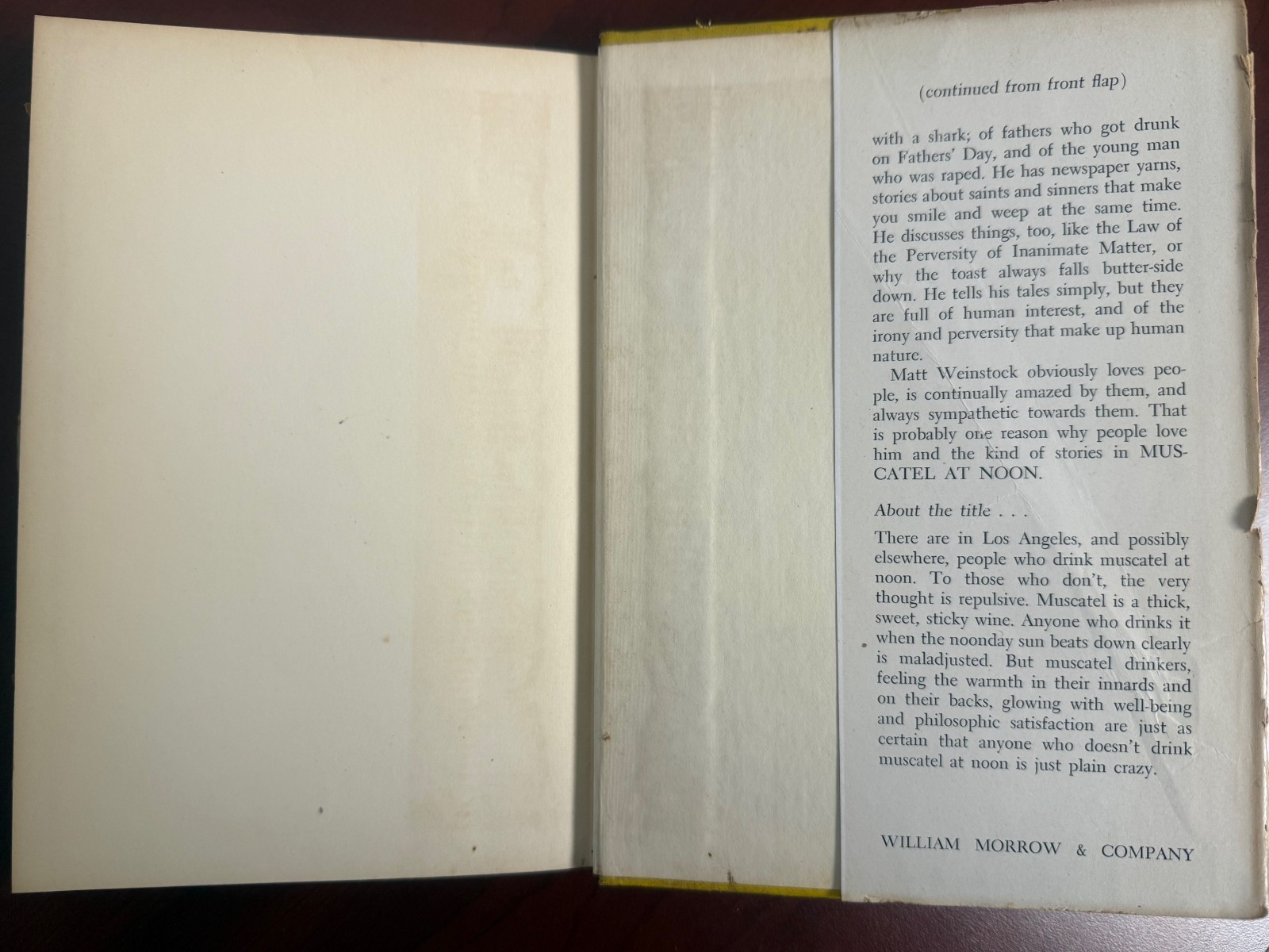 Muscatel at Noon by Matt Weinstock Hardcover with Dust Jacket *SIGNED* 1951