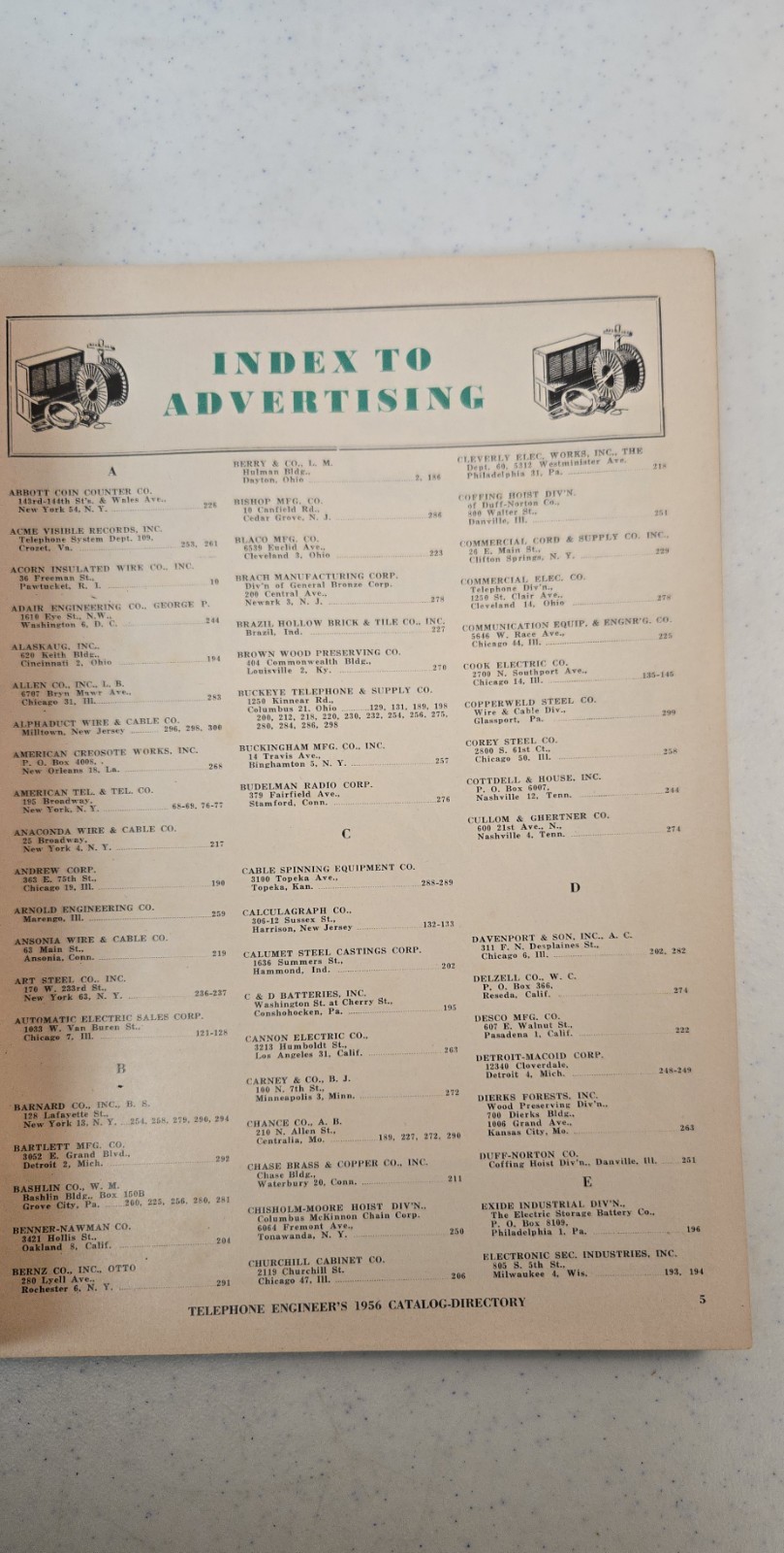 1956 Telephone Engineers Catalog – Directory of Industry Suppliers – 306 Pages