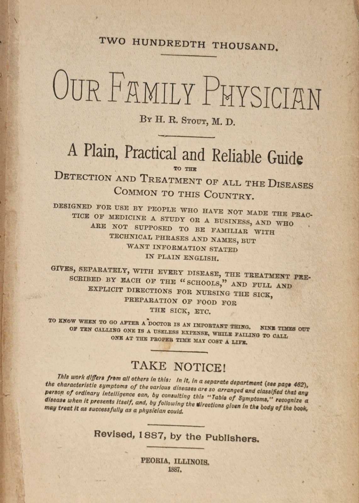 1887 Our Family Physician Book Hard Cover Medical Guide Treatment Of Disease