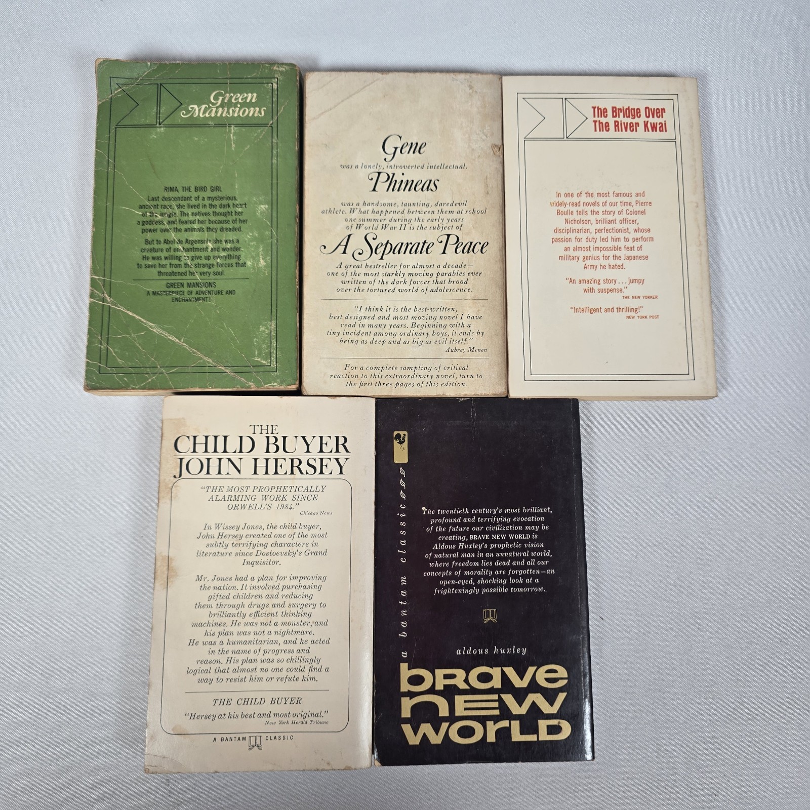 5 Vtg Bantam Paperback Classics: Green Mansions, Brave New World, Child Buyer +