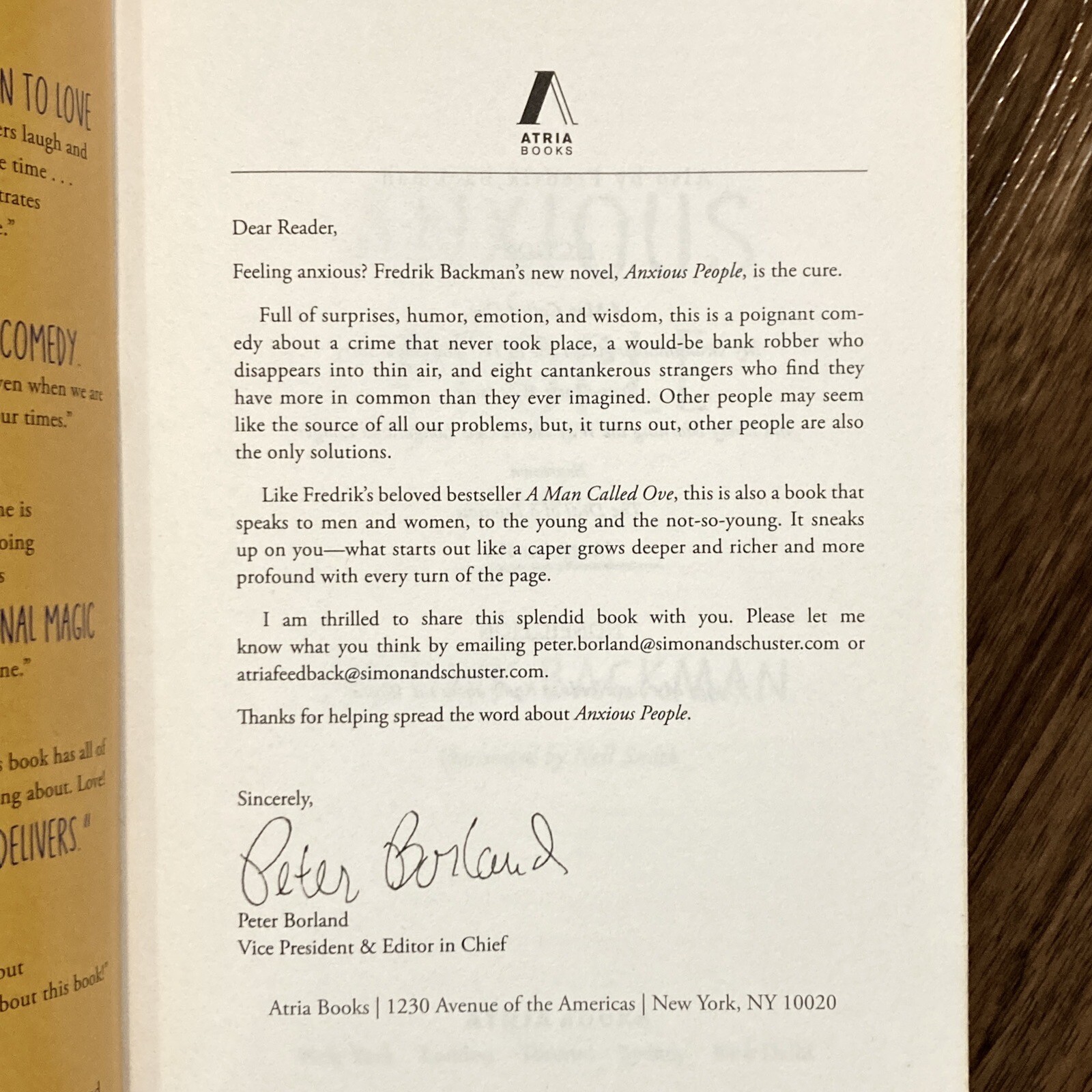 *ARC / Uncorrected Proof* Anxious People – Fredrik Backman (Atria, 2020)