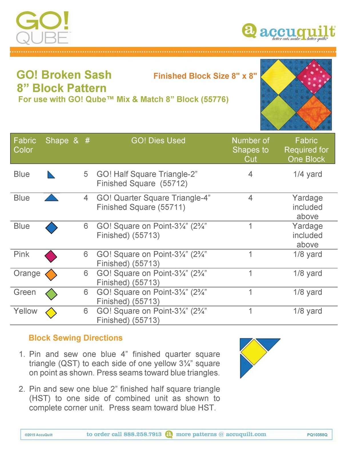 ACCUQUILT GO QUBE 8″ Block Patterns Manual – LOOP FASTENED – TOUGH JACKET