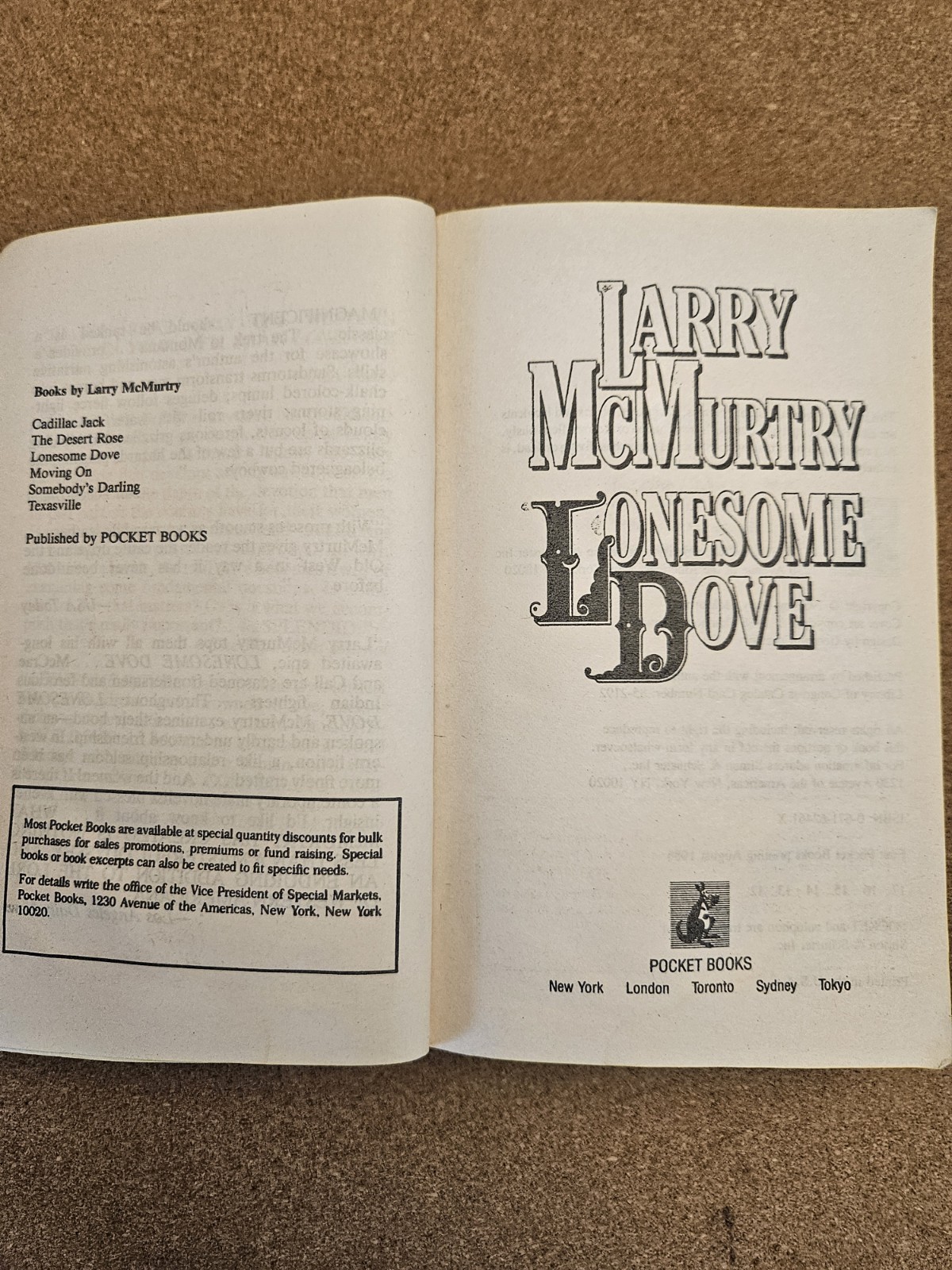 Pocket Books Lonesome Dove Paperback 1st Edition 1st Printing 1986