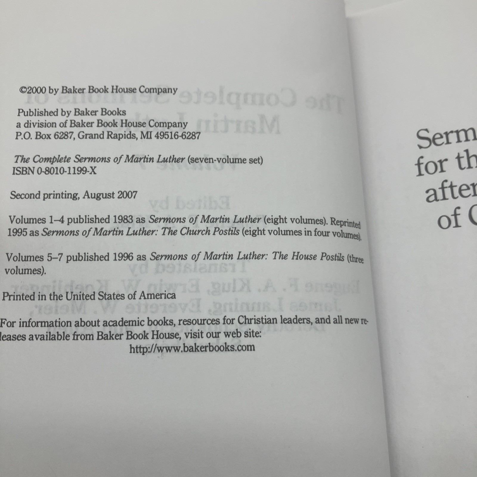 The Complete Sermons of Martin Luther: 5 of 7 Volumes Missing Volumes 1 and 6
