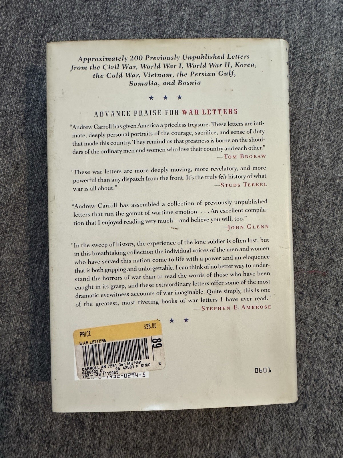 War Letters: Extraordinary Correspondence from American Wars by Andrew Carroll