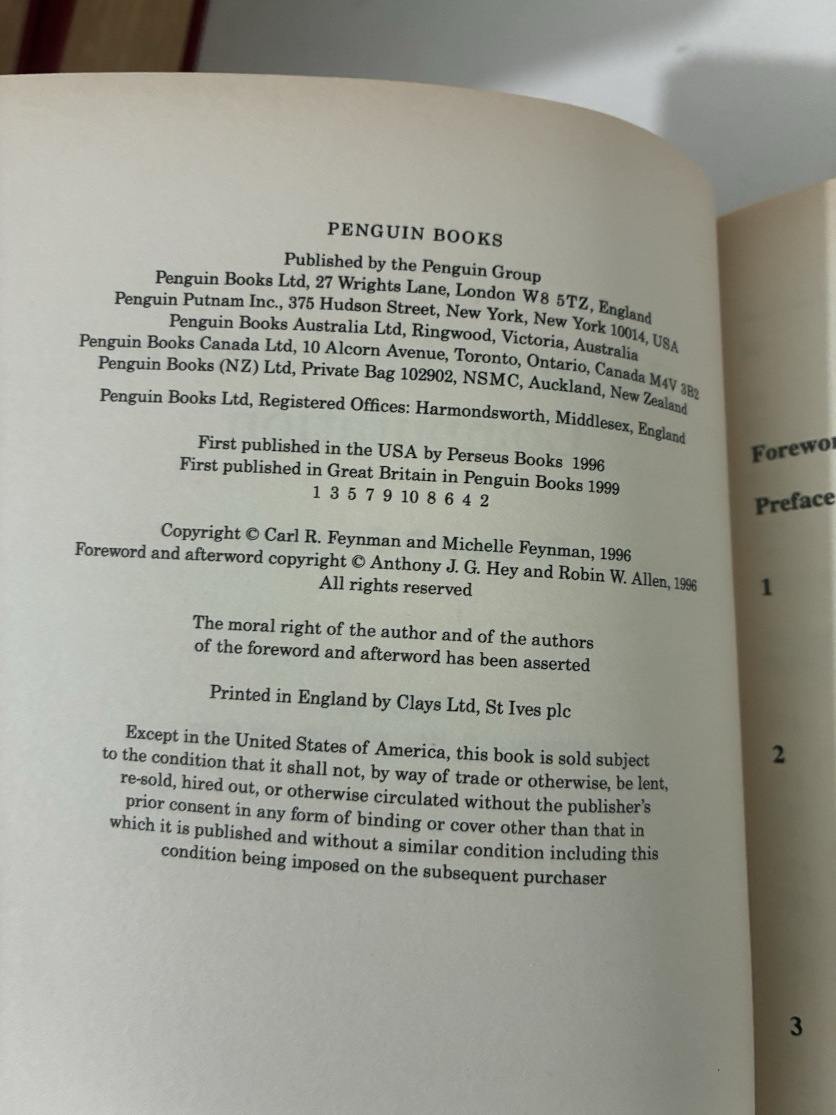 Feynman Lectures On Computation -Richard Feynman 1st Edit – Penguin B -Paperback