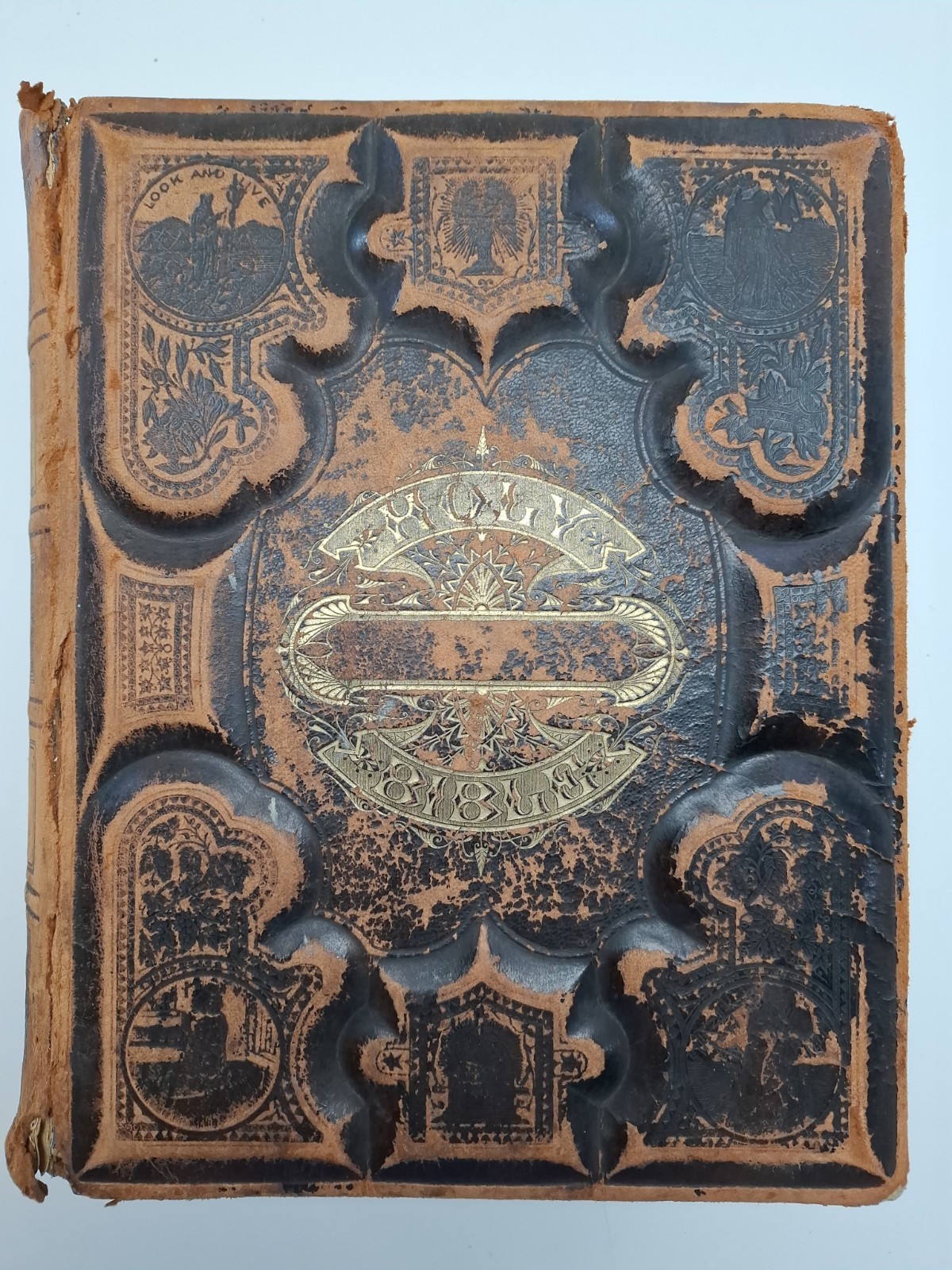 Antique 1873 Complete Domestic Bible Illus. Leather Apocrypha Maps Travels