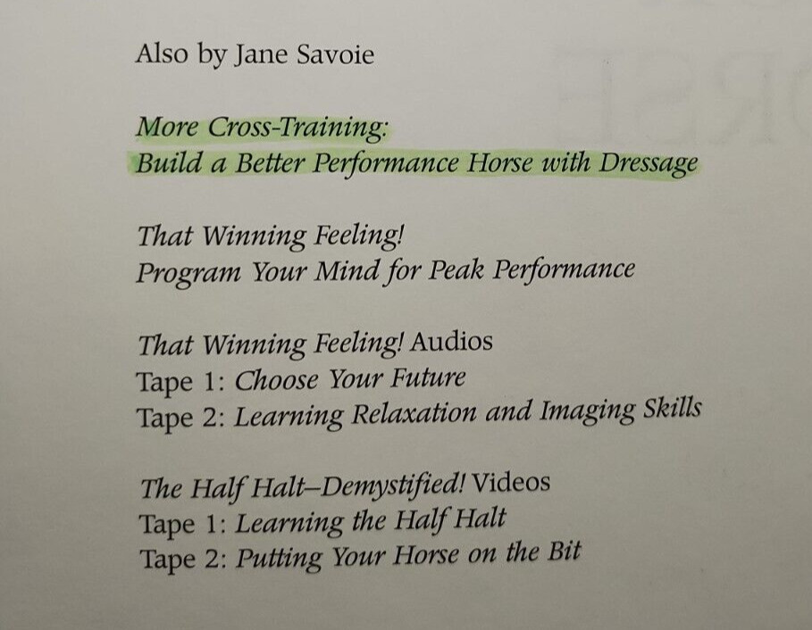 Cross-Train Your Horse Jane Savoie HC 1998 Dressage Training Equestrian