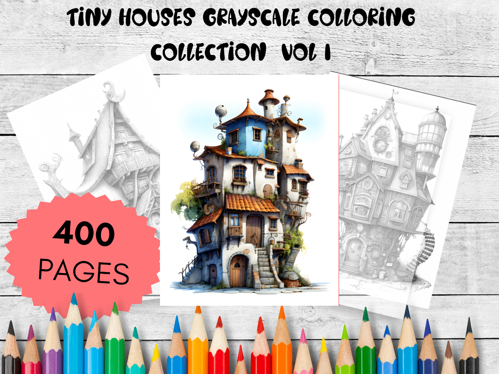 Adult Coloring Pages Bundle Tiny Houses bundle 400 Pg Vol 1 Printable Pages