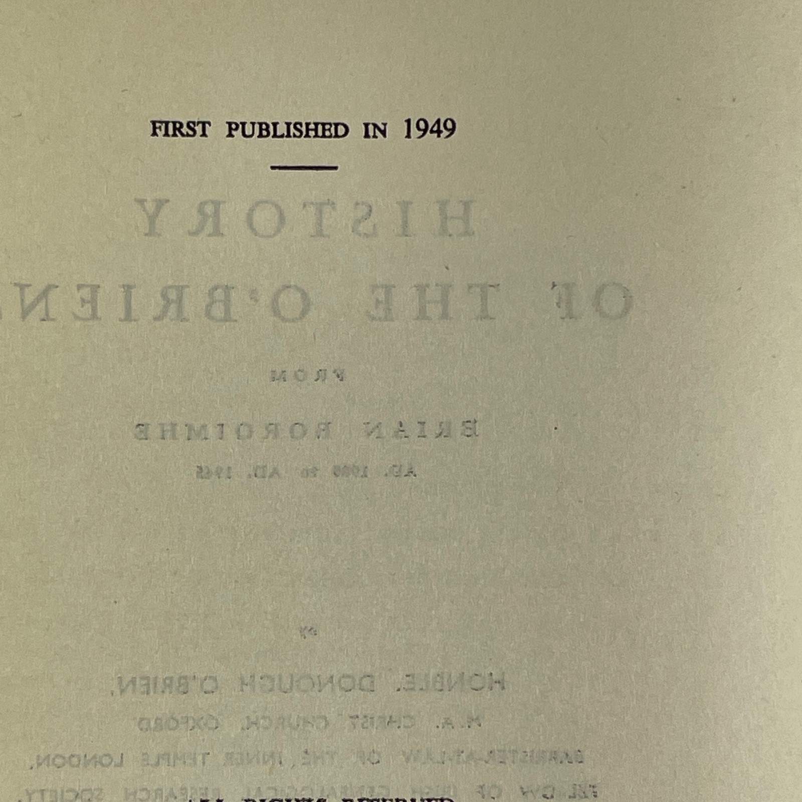 History of the O’BRIENS : from Brian Boroimhe A.D. 1000 to 1945 HCDJ illustrated