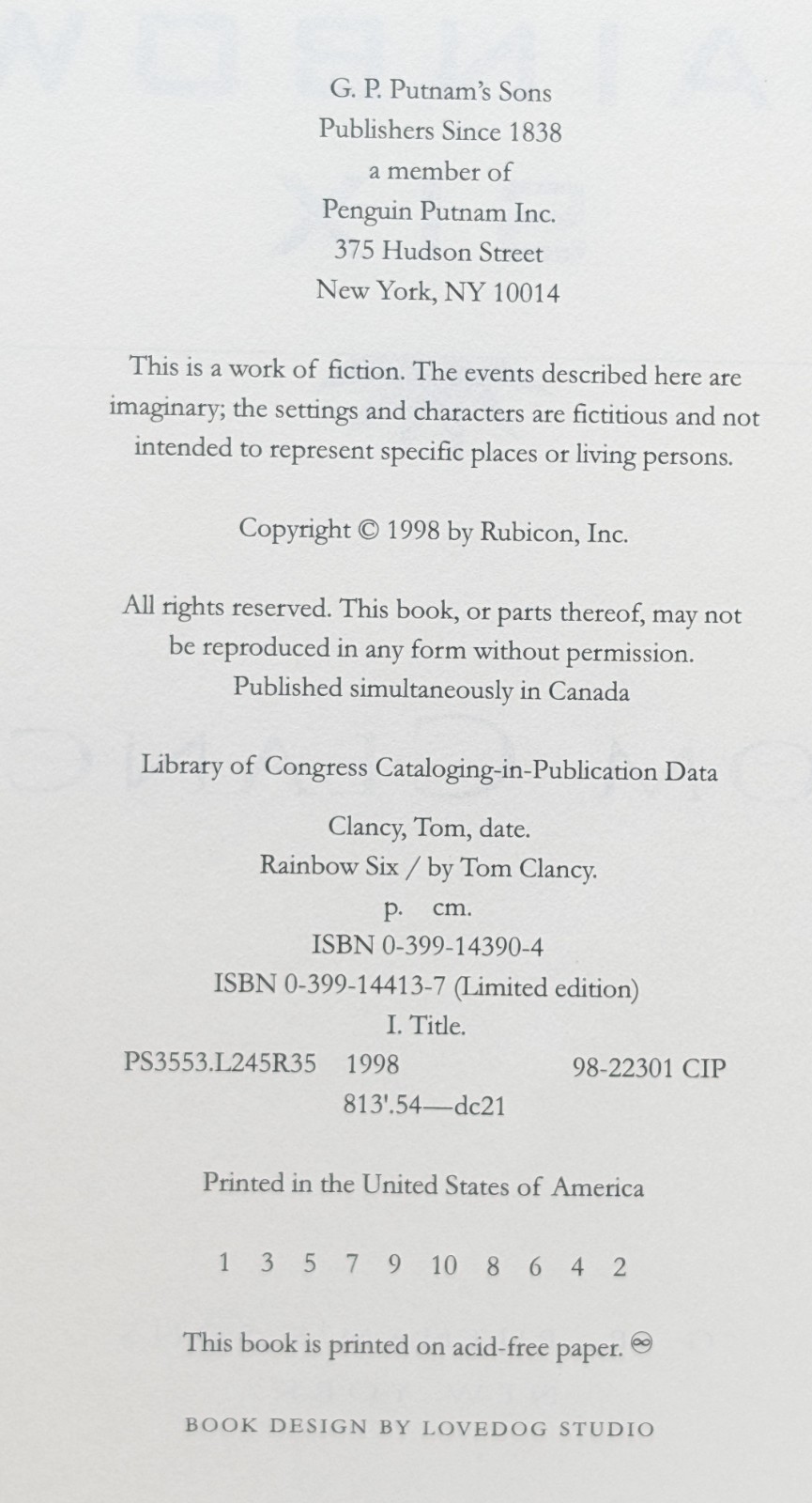 SIGNED Tom Clancy Rainbow Six (1998) & Shadow Warriors (2002) First printings