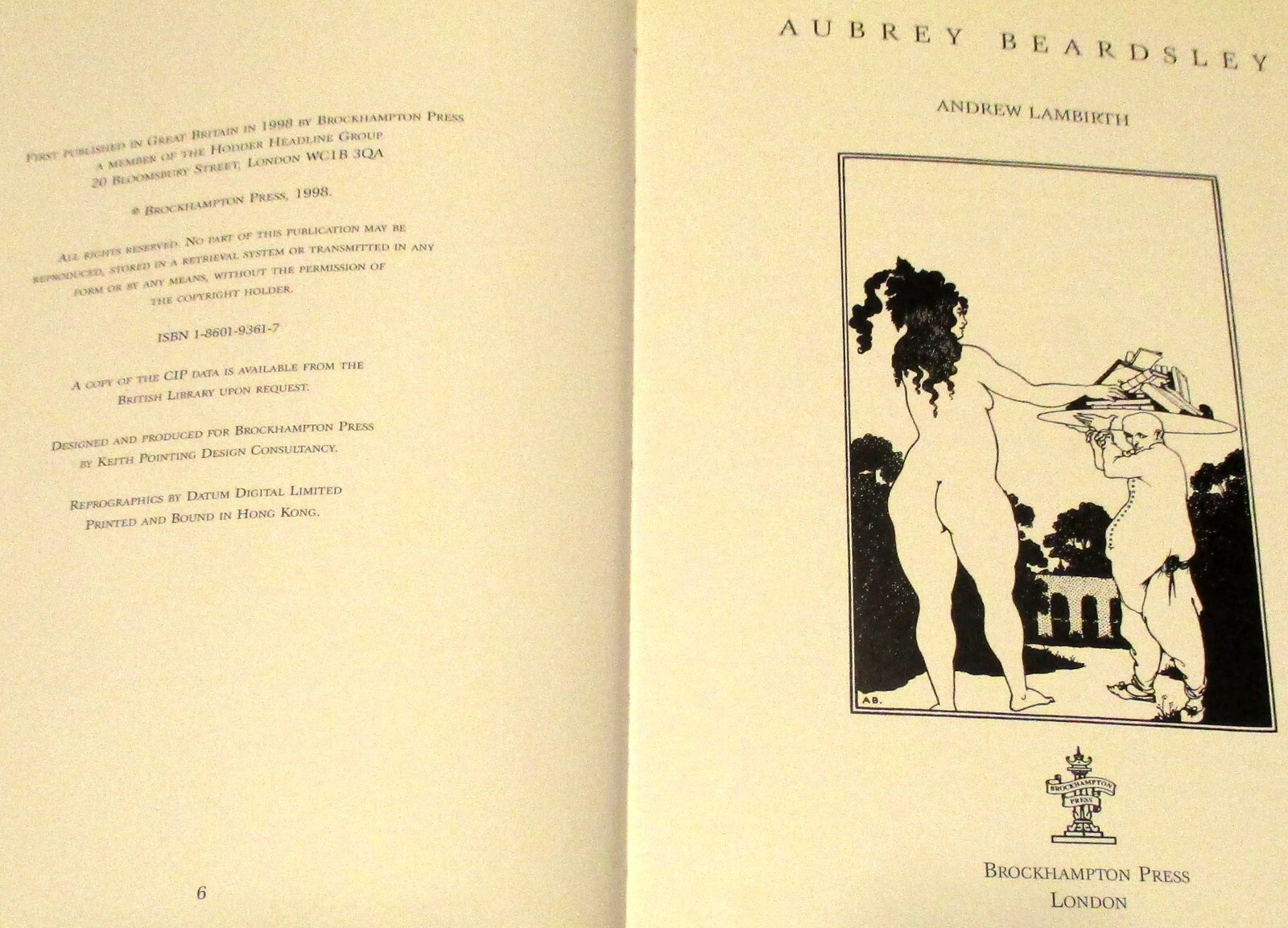1998 Aubrey Beardsley by Andrew Lambirth Hardcover Book 124 Pages London