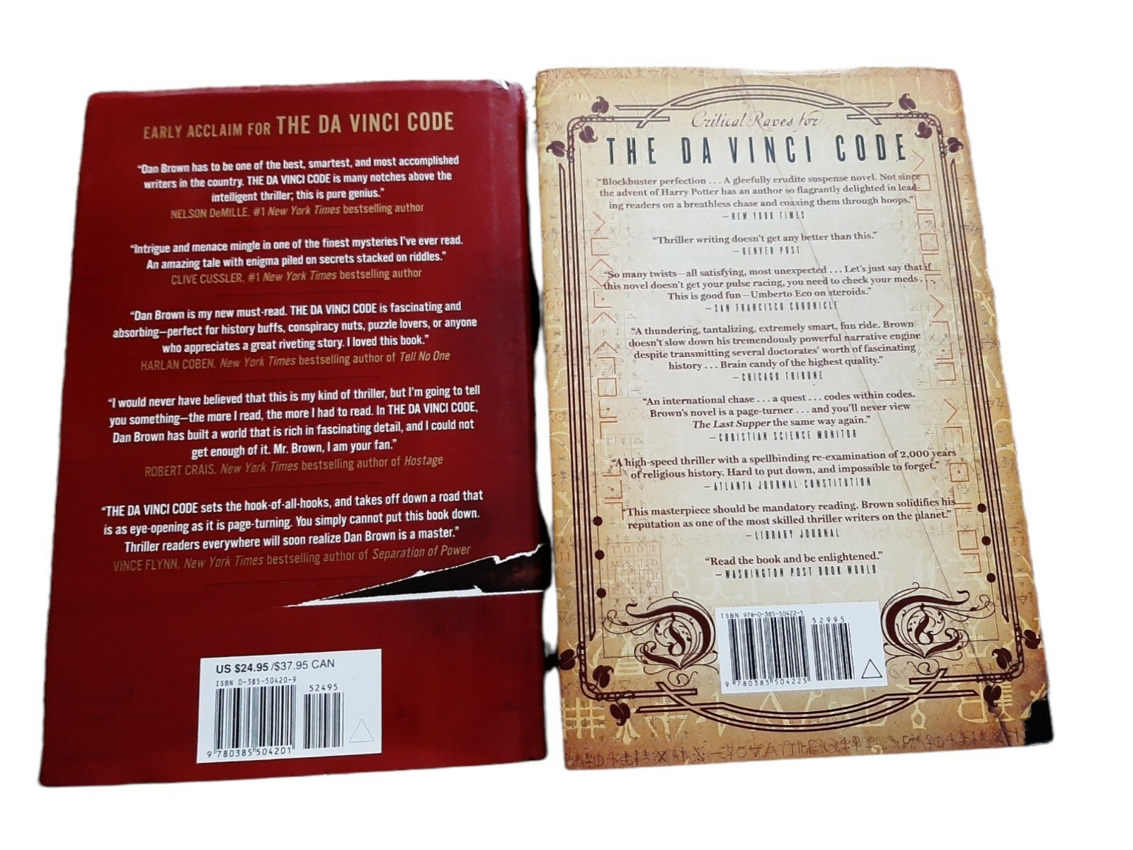 Dan Brown X3 Novels: The Davinci Code/ Lost Symbol/Angel + Demons Pre-Owned