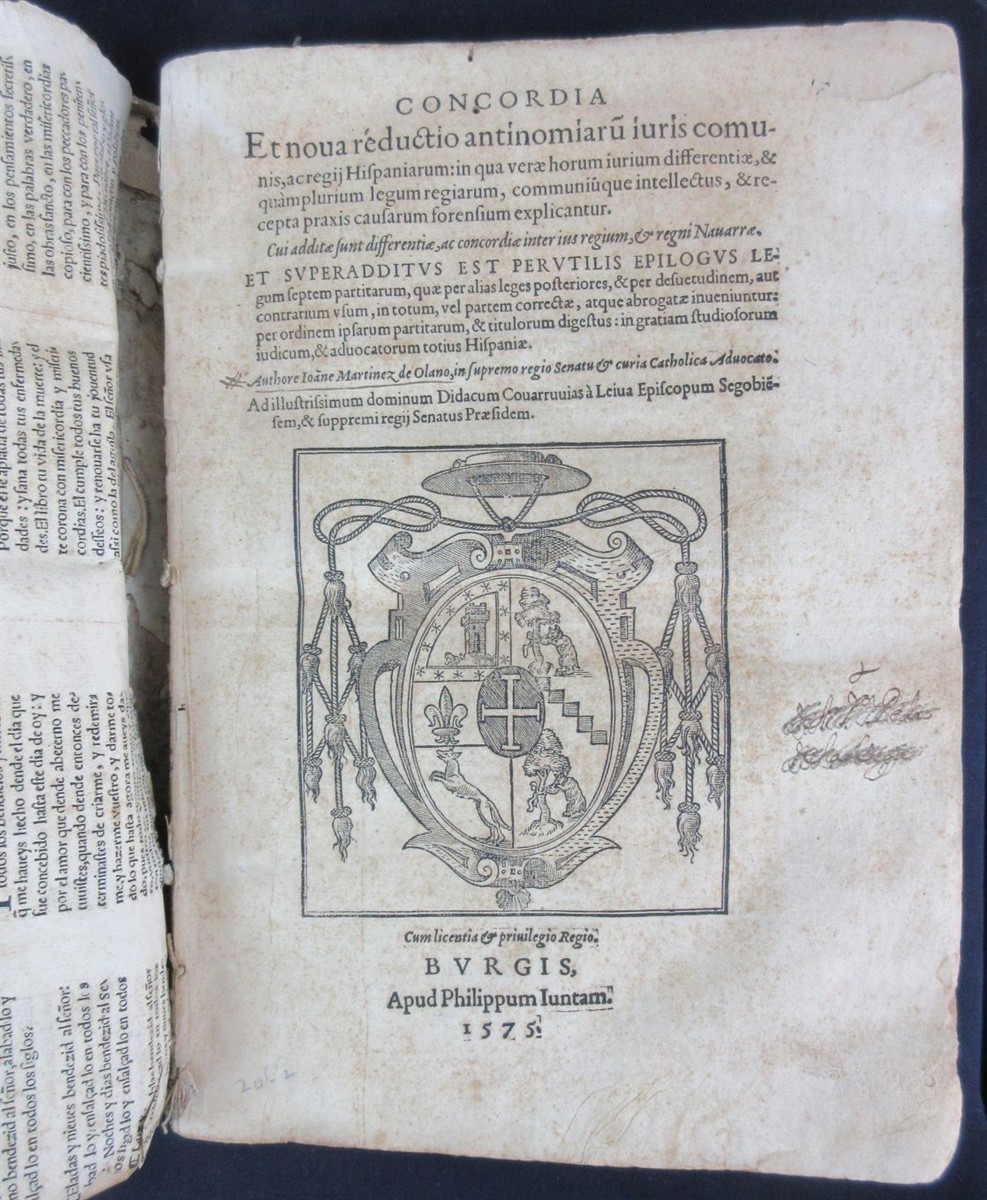 1575 De Olano Iuris comunis Roman Law Navarre Castille vellum Folio Very Scarce