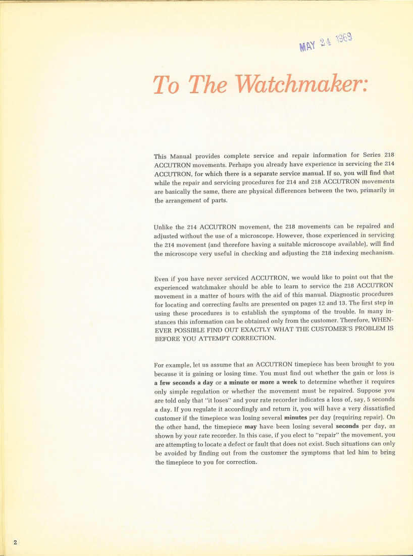 Accutron Service Manuals #214 and #218 Bulova Wrist Watch Timepiece Repair on CD