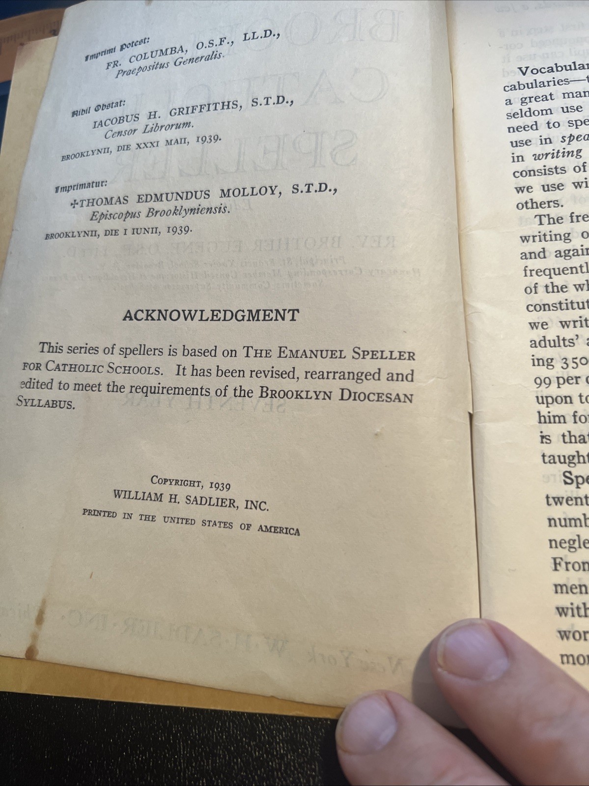 The Brooklyn Catholic Speller Third Year By Rev. Brother Eugene O.S.F. 1939