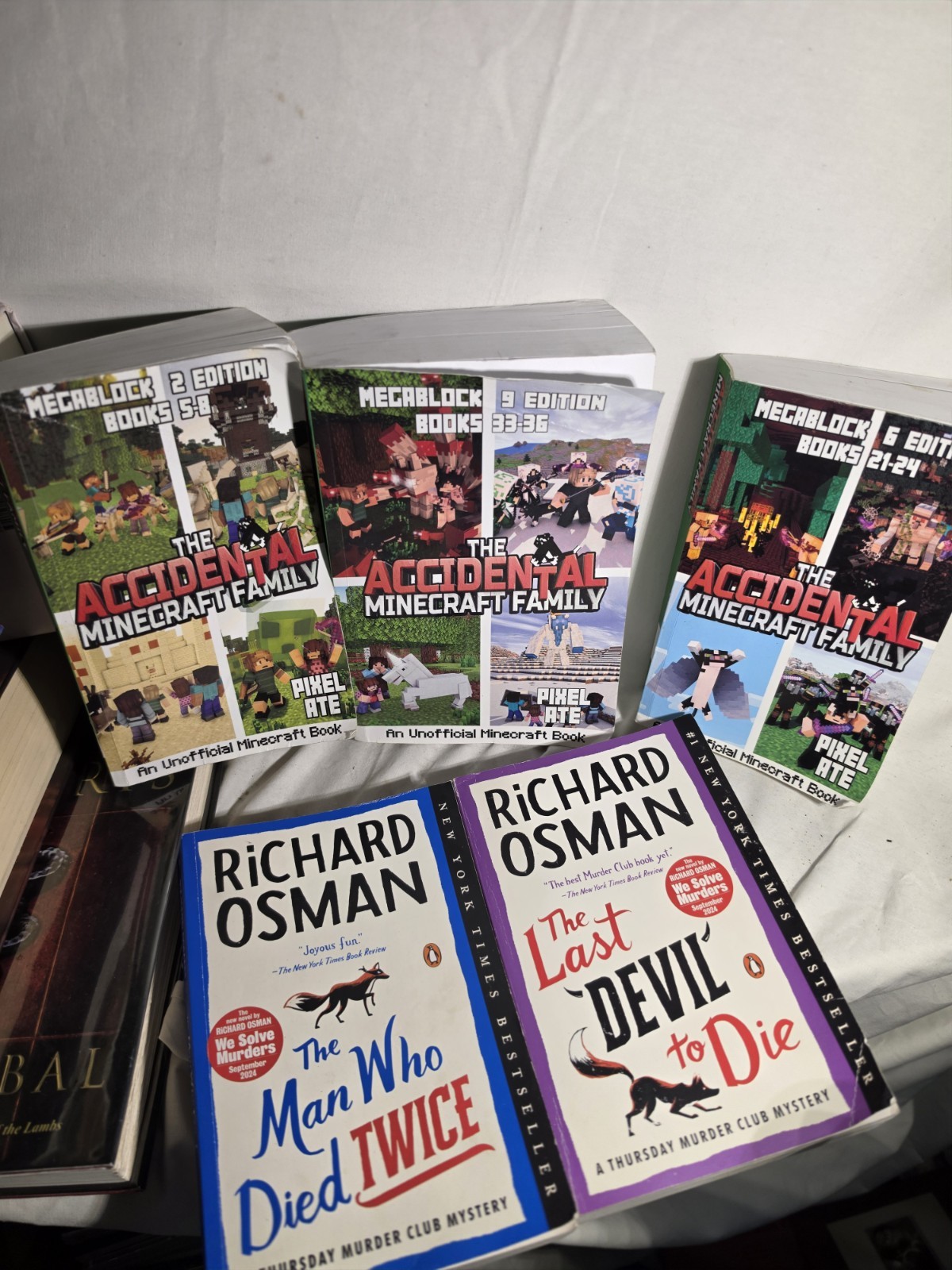 4 Book Lot: Accidental Minecraft Family MegaBlock 2 & 6 + Richard Osman Thursday