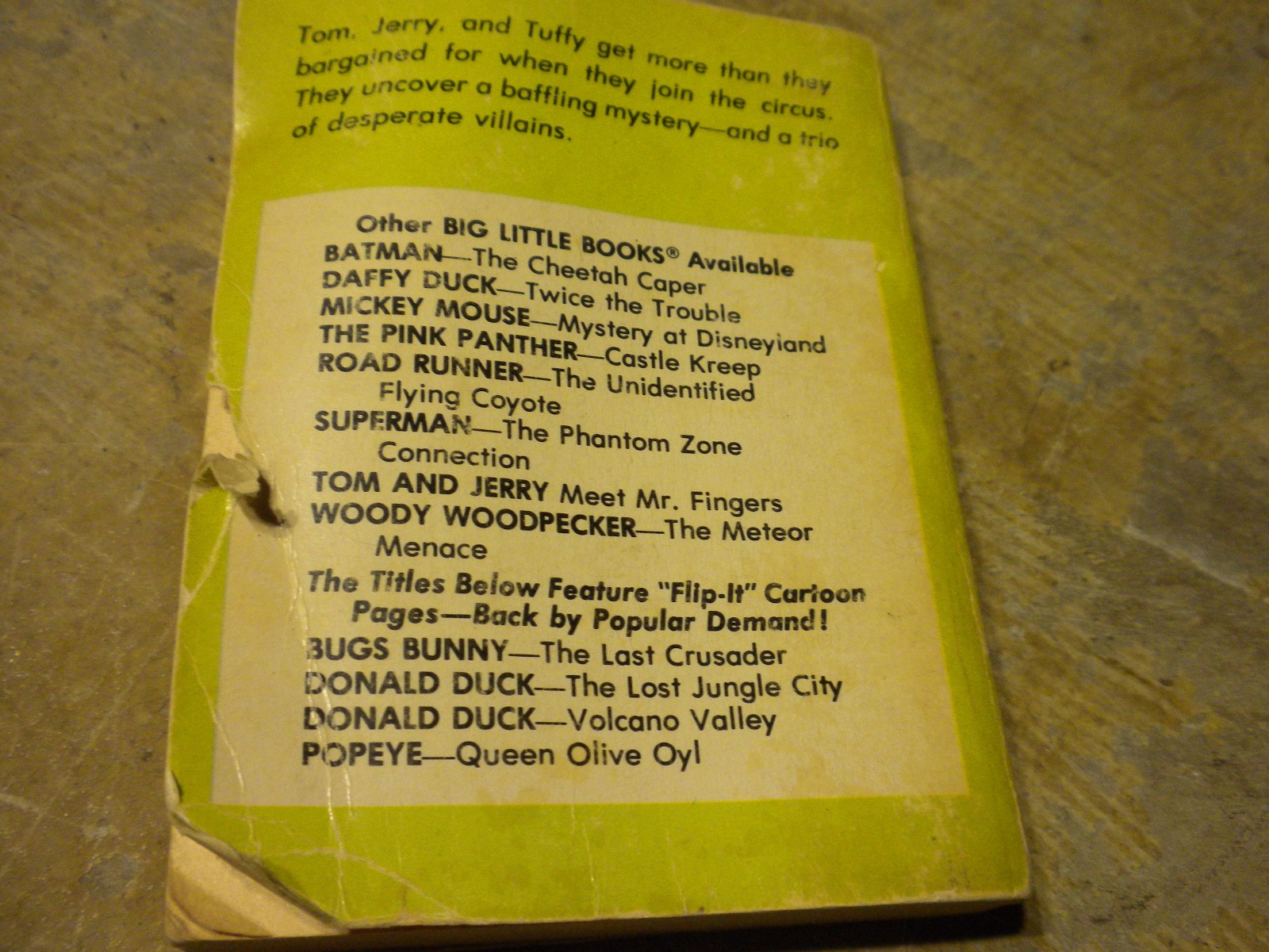MISSING FIRST 36 NUMBERED PAGES Tom And Jerry BLB Under The Big Top Paperback