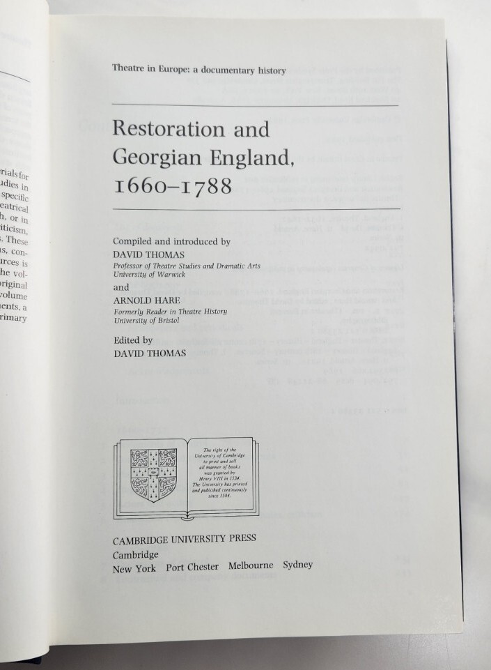 Restoration and Georgian England 1660 – 1788, David Thomas 1989 Hardcover