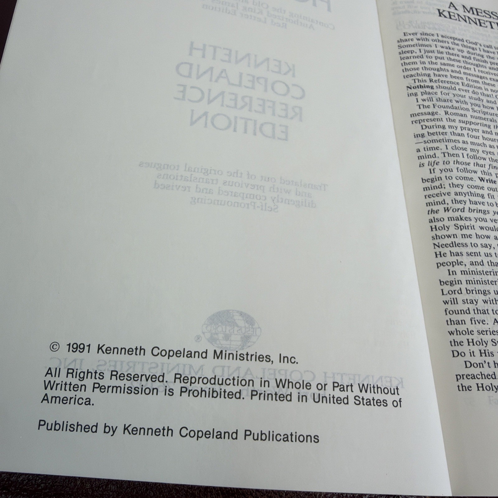 Kenneth Copeland Reference Ed. KJV Holy Bible Red Letter 1991 Genuine Leather