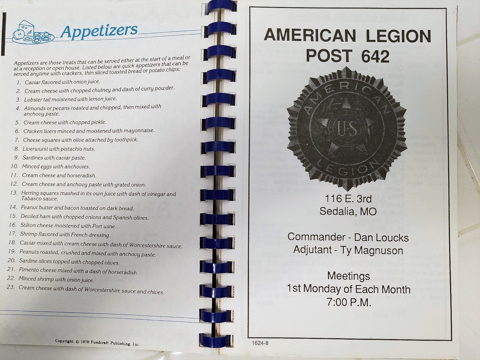 THE HAPPY COOKER 1978 Cookbook American Legion Post 642 Sedalia, Mo 104 Pages