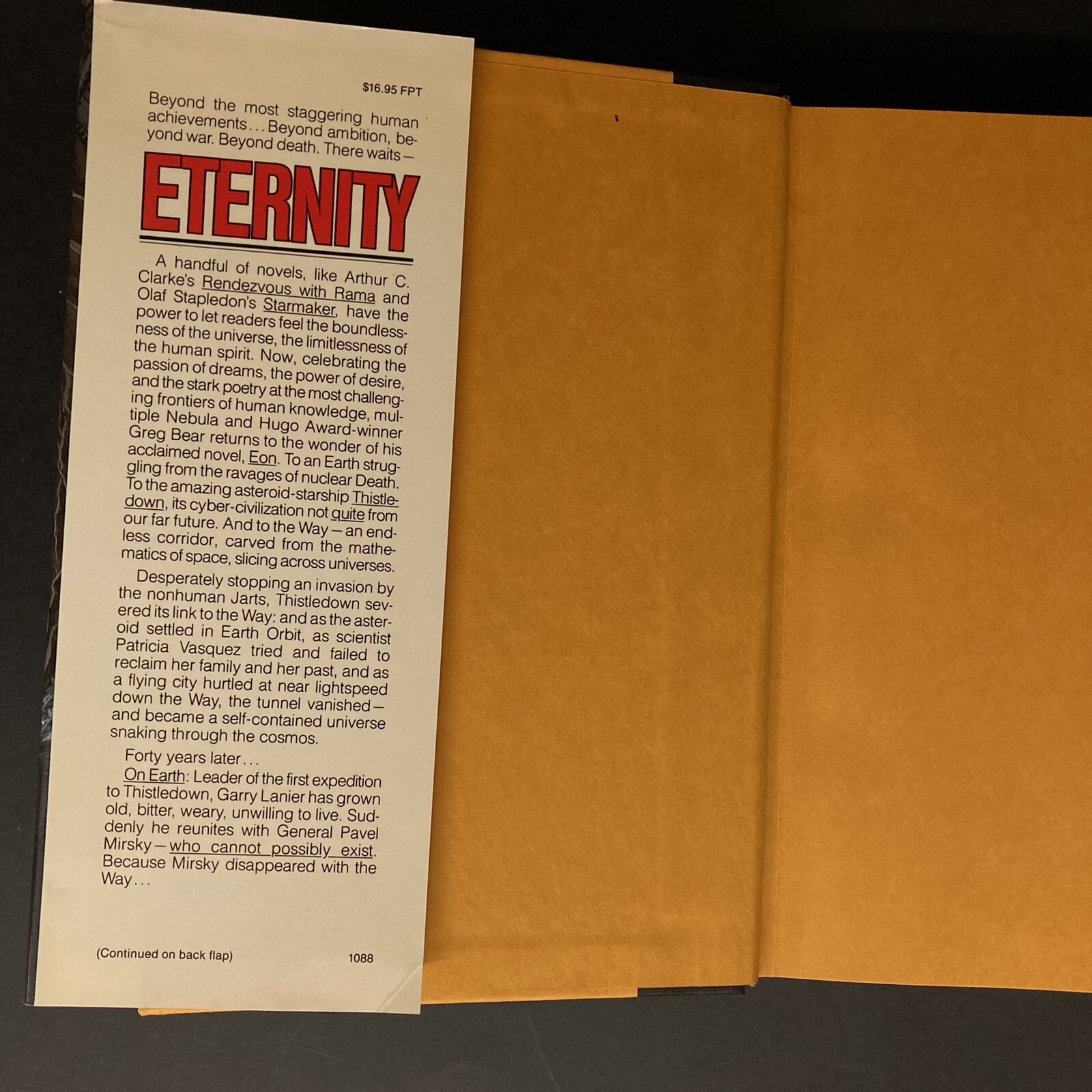 Eternity by Greg Bear (1988, HCDJ) Original price sticker, 398 pages, EUC