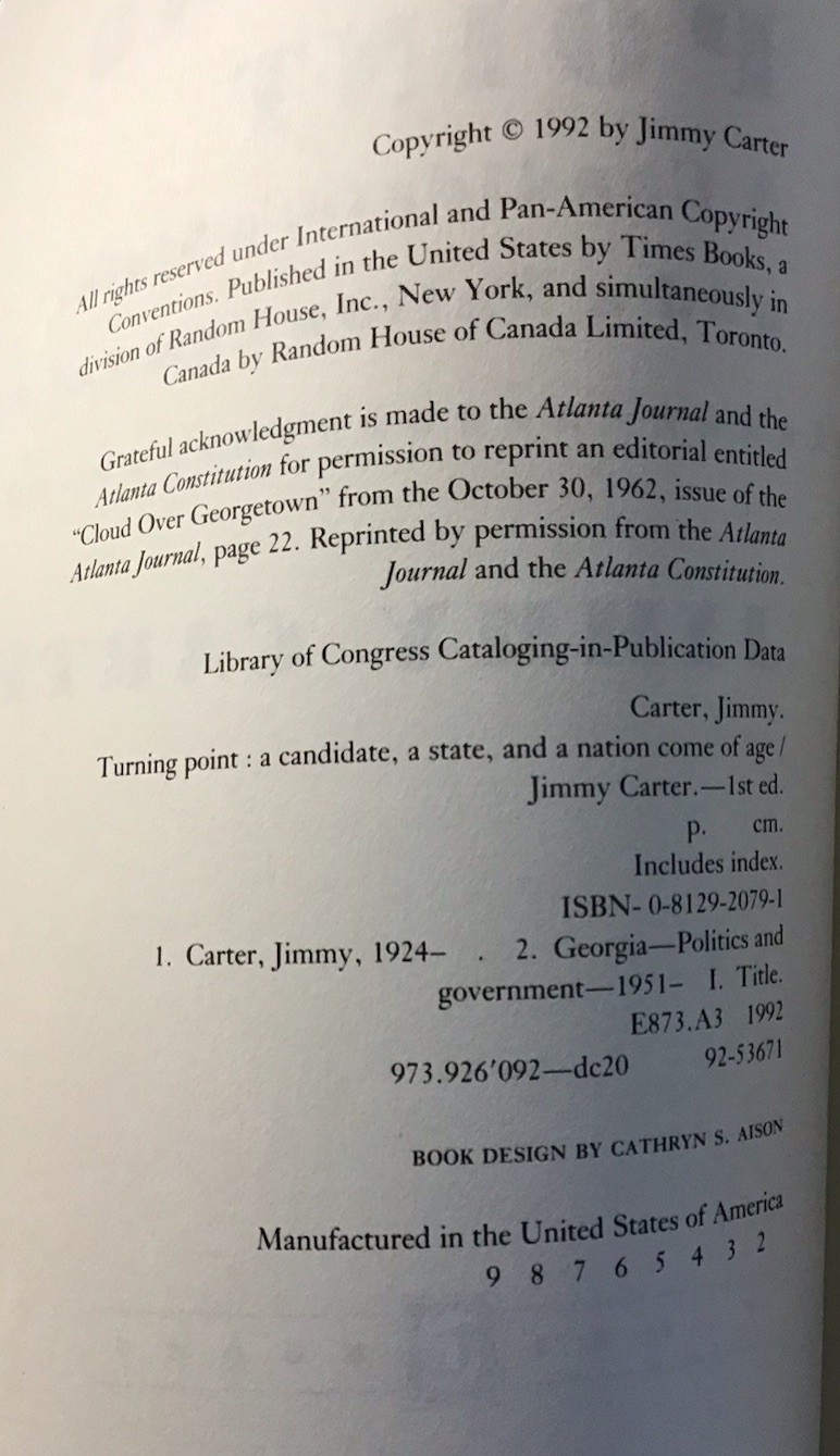 Jimmy Carter SIGNED! Hardcover Book “Turning Point”First Edition