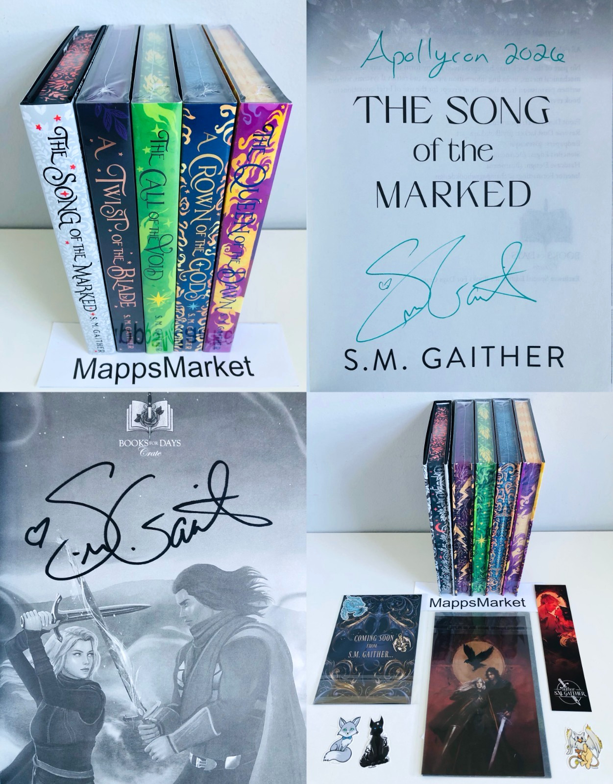 Shadows and Crowns 1-5 SIGNED by S.M. Gaither BOOKS FOR DAYS + Overlays & Extras